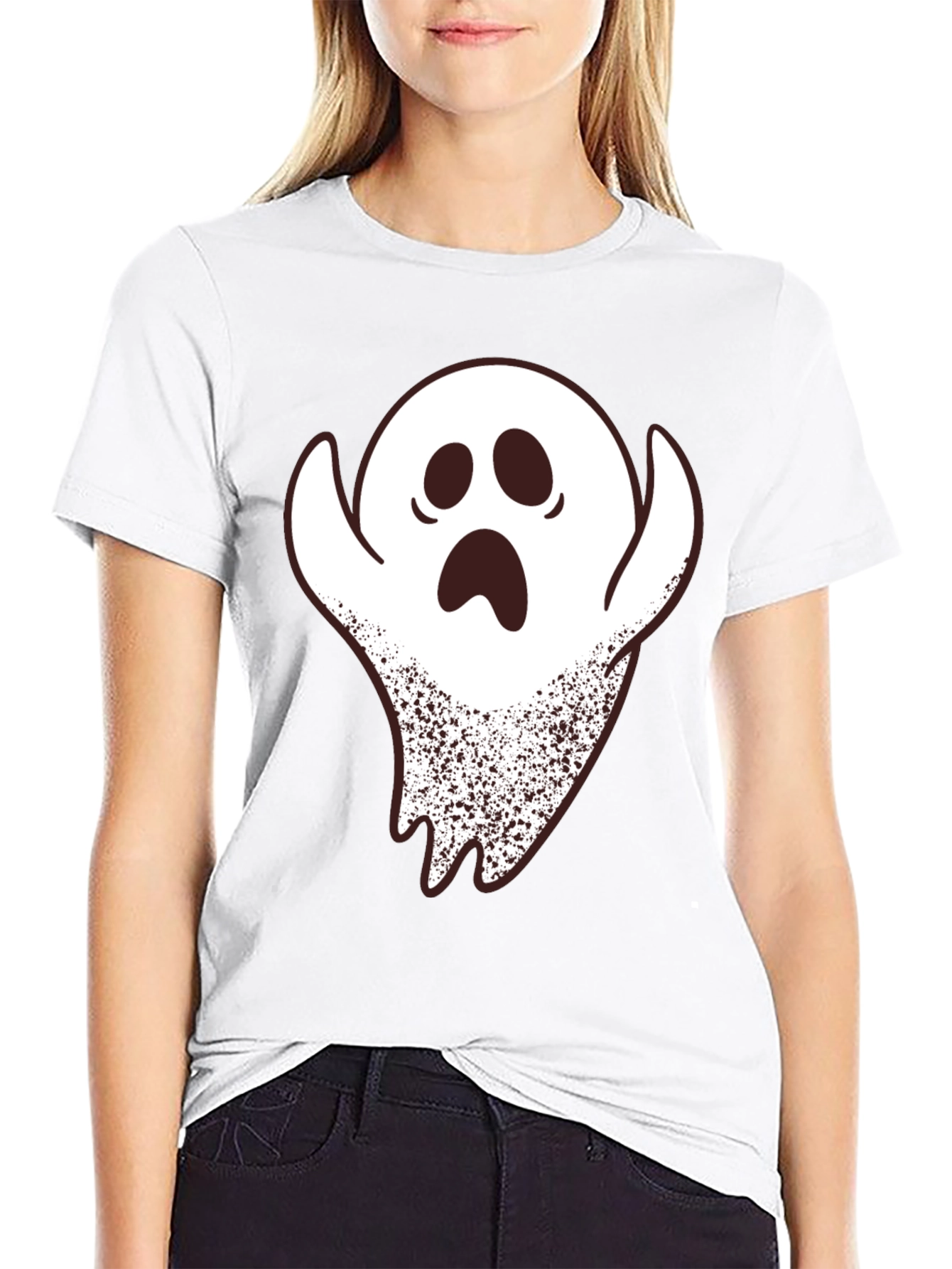 Black Spooky Ghost Graphic Print Black T-Shirt view 9