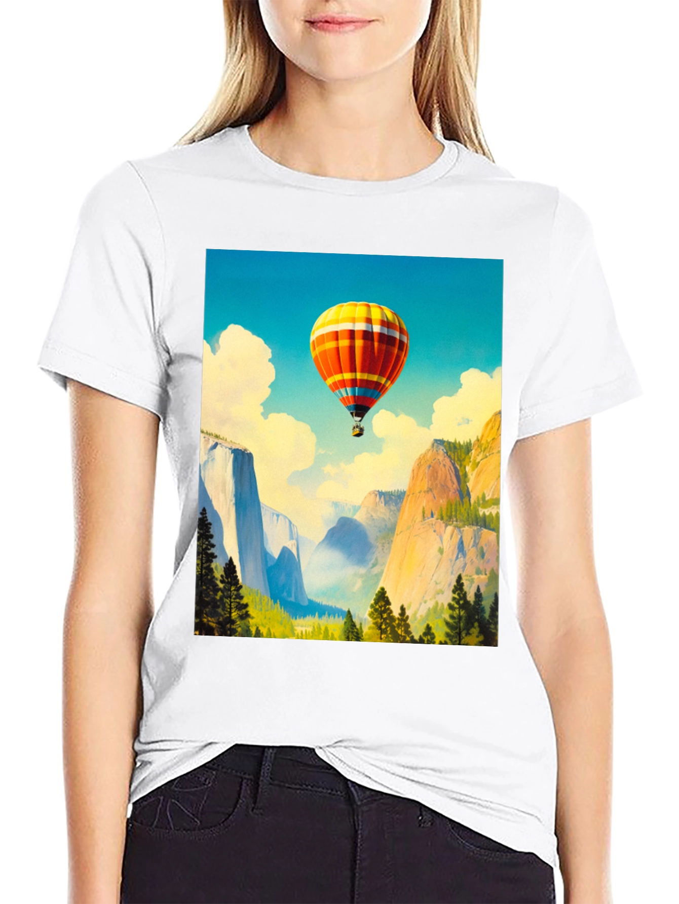 Black Scenic Hot Air Balloon Graphic Tee view 9