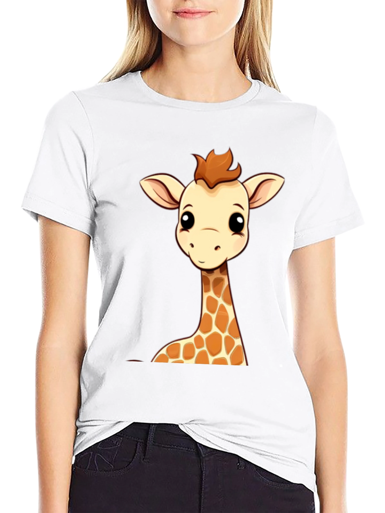 Black Giraffe Cartoon Graphic Print Black Tee view 9