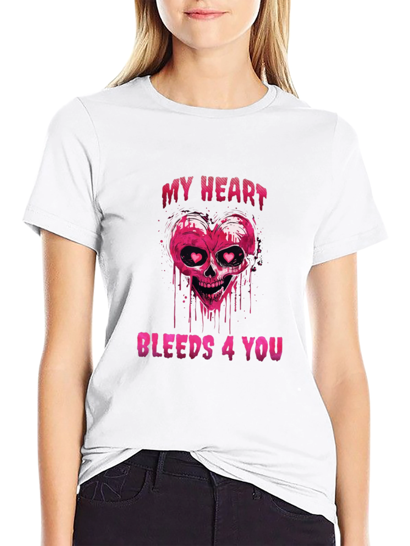 Black Bleeding Heart Skull Graphic Tee - Valentine's Day Shirt view 9