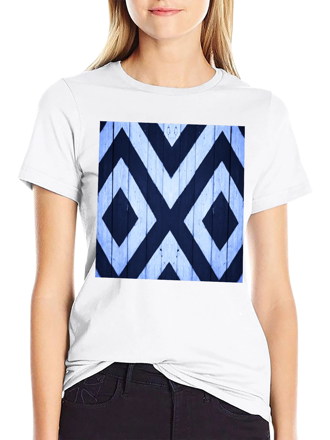 Black Geometric Pattern Tee - Black Cotton Casual Wear view 9