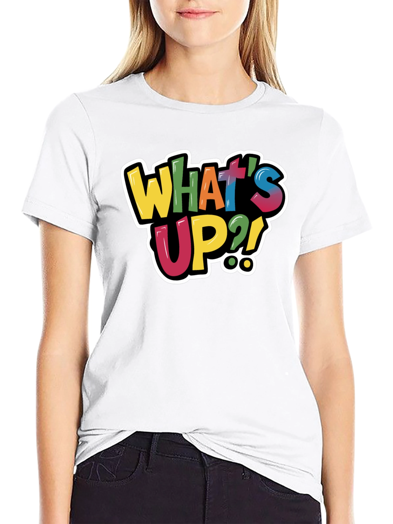 Black What's Up?! Graphic Tee - Trendy Casual Black T-Shirt view 9