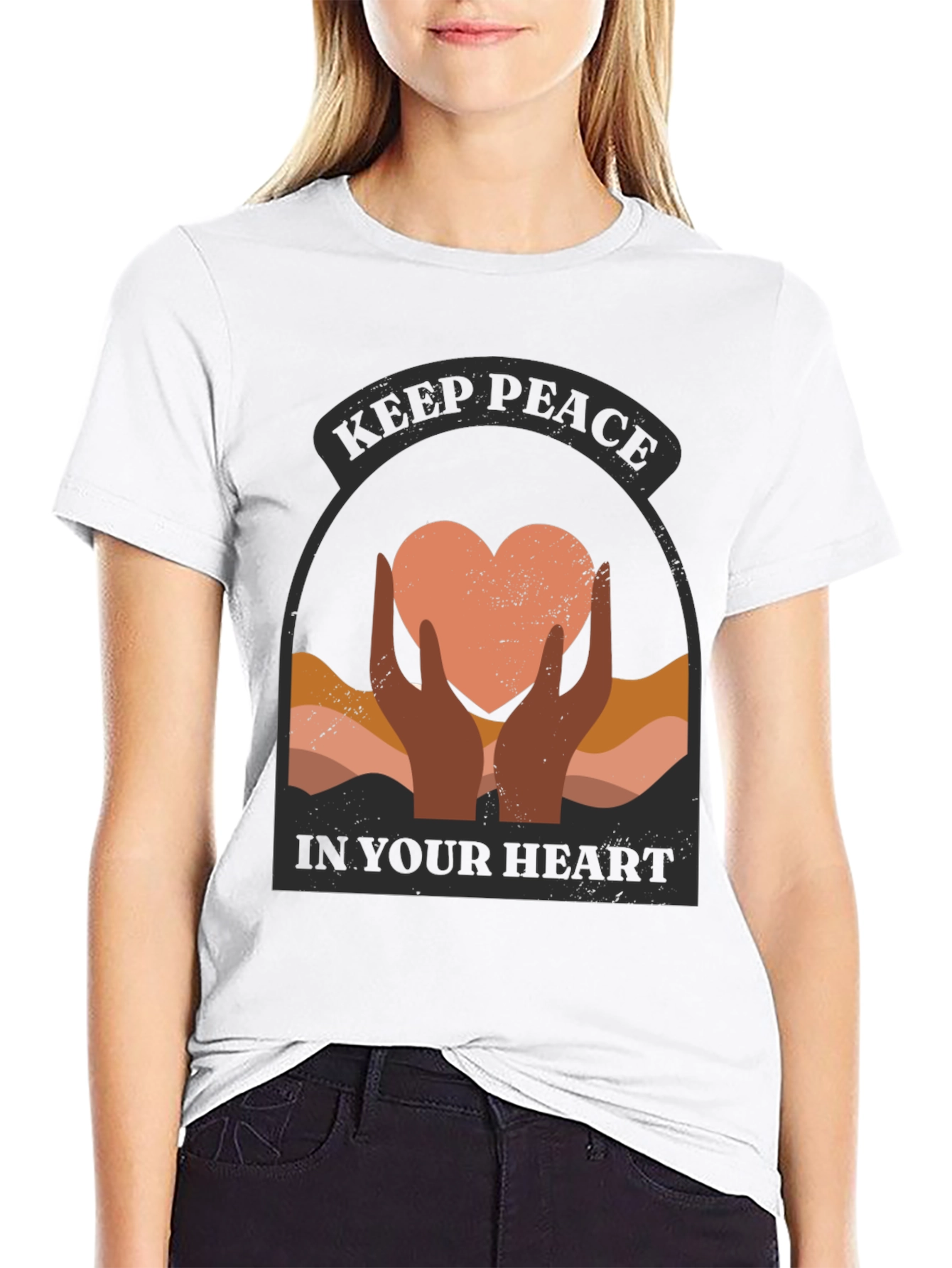 Black Keep Peace Heart Graphic T-Shirt view 9