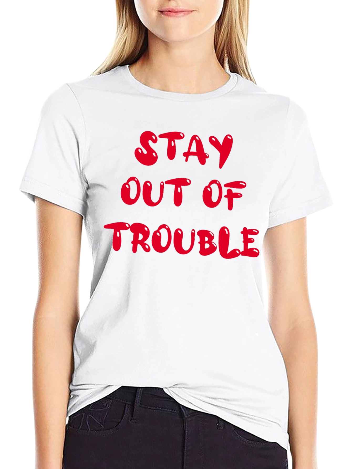 Black Stay Out of Trouble Black Graphic T-Shirt view 9