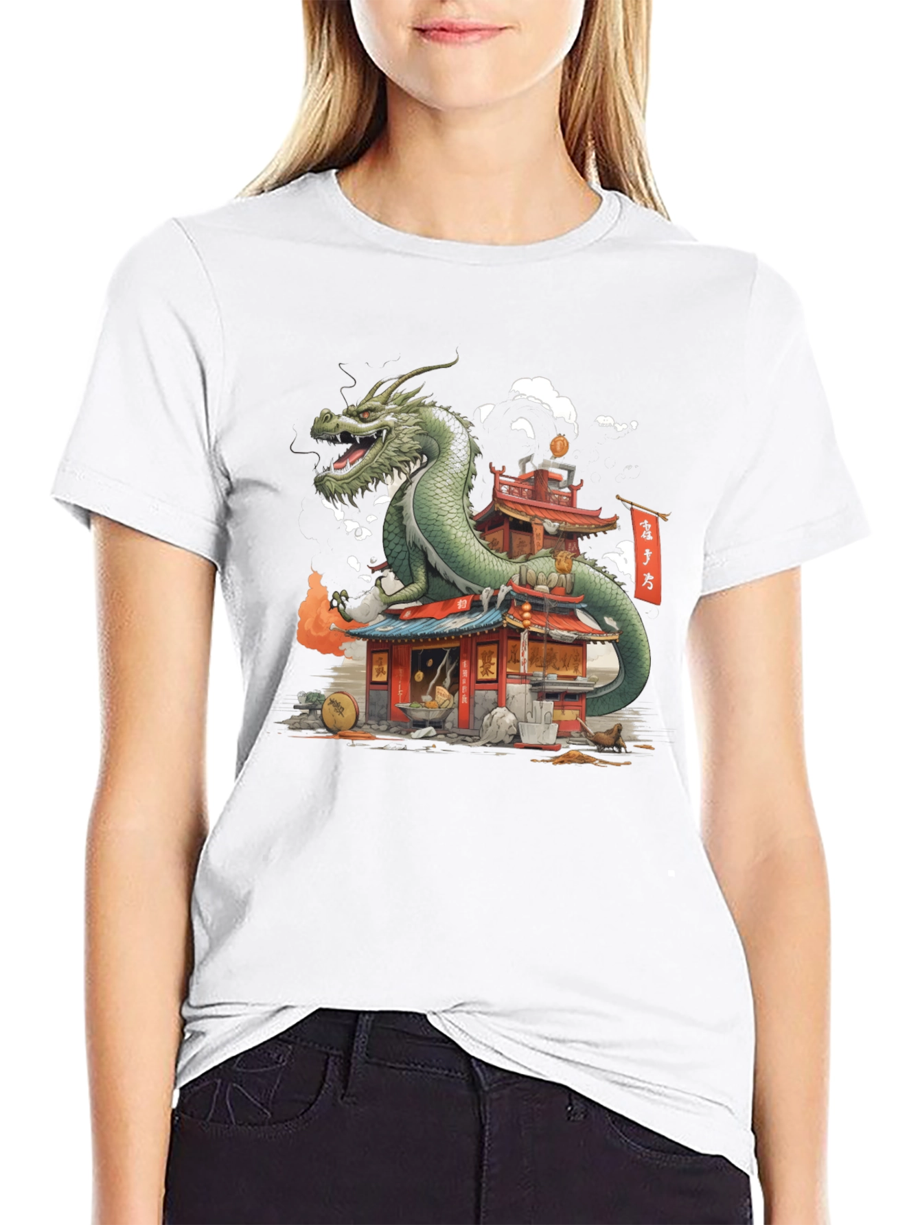 Black Dragon Pagoda Graphic Tee - Asian Inspired view 9