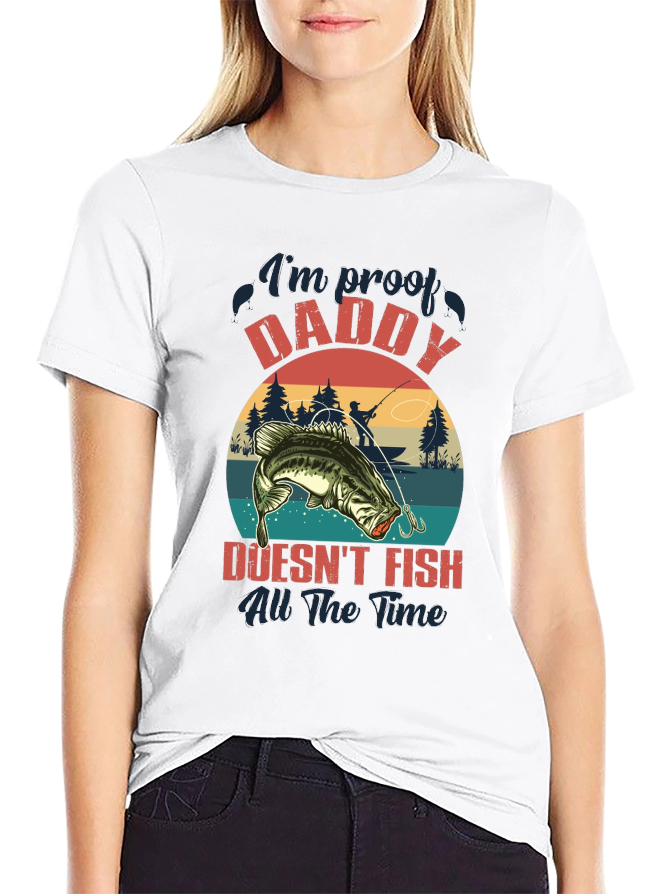 Black Funny Fishing T-Shirt - Daddy Doesn't Fish All The Time view 9