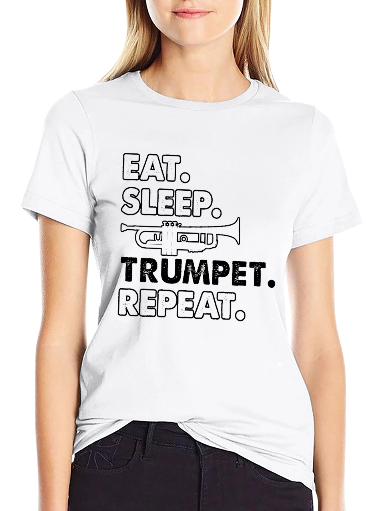 Black Eat Sleep Trumpet Repeat Graphic Tee view 9