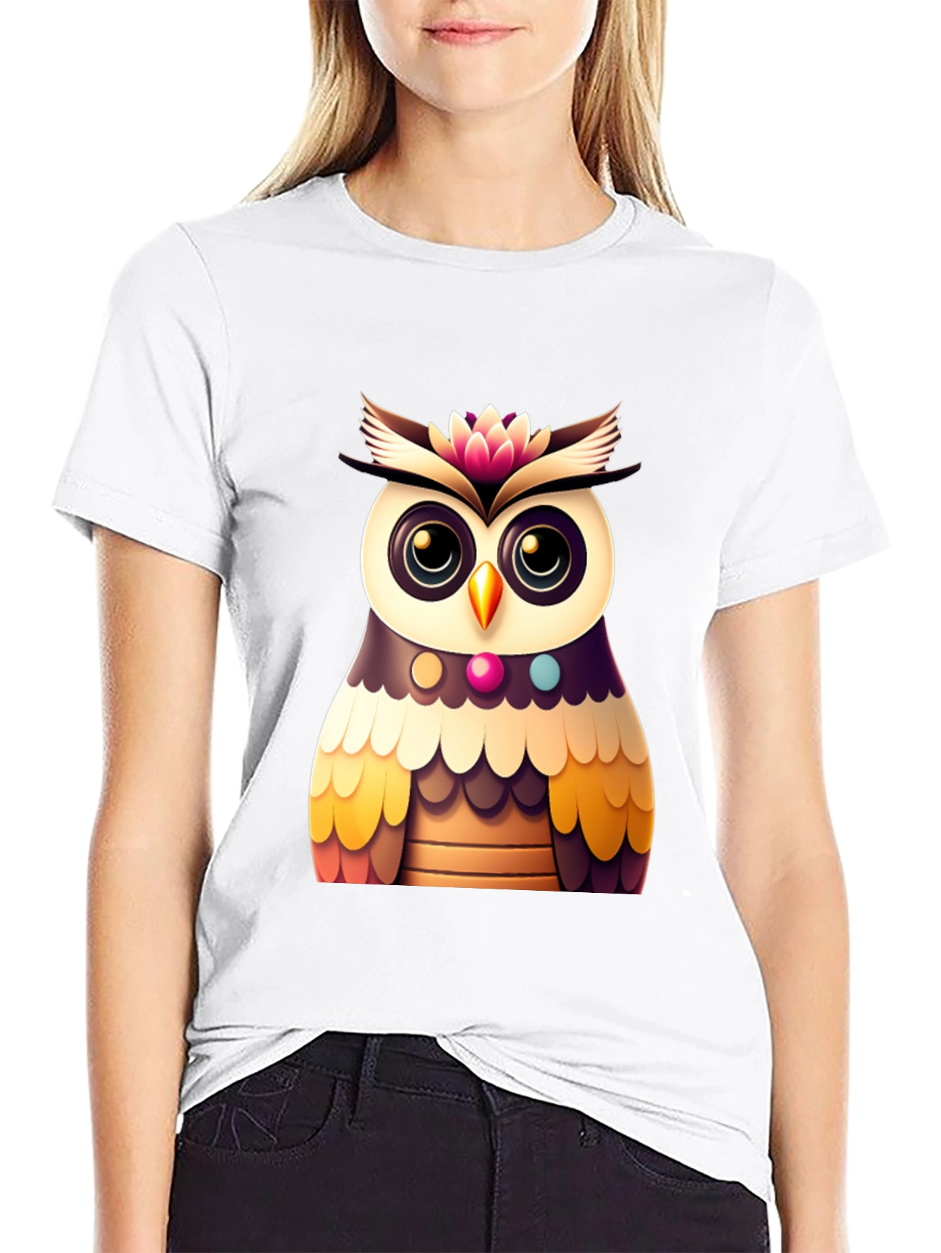 Black Cute Owl Graphic Tee - Black Casual T-Shirt view 9