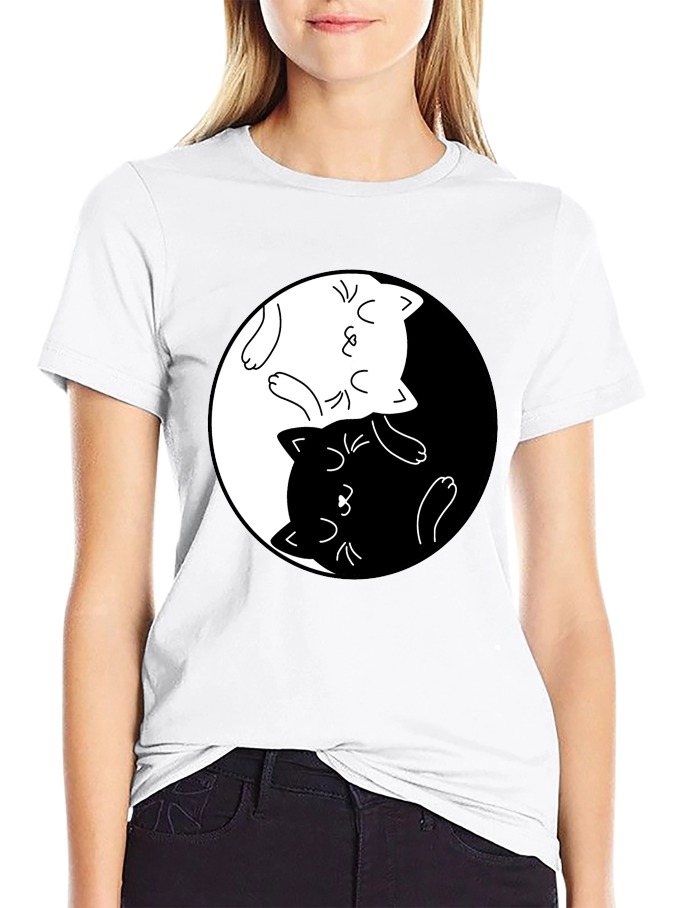 Black Yin Yang Cats Graphic T-Shirt view 9