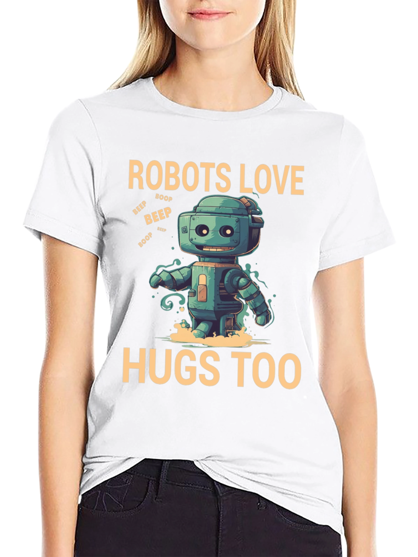 Black Robots Love Hugs Too T-Shirt, Graphic Tee view 9