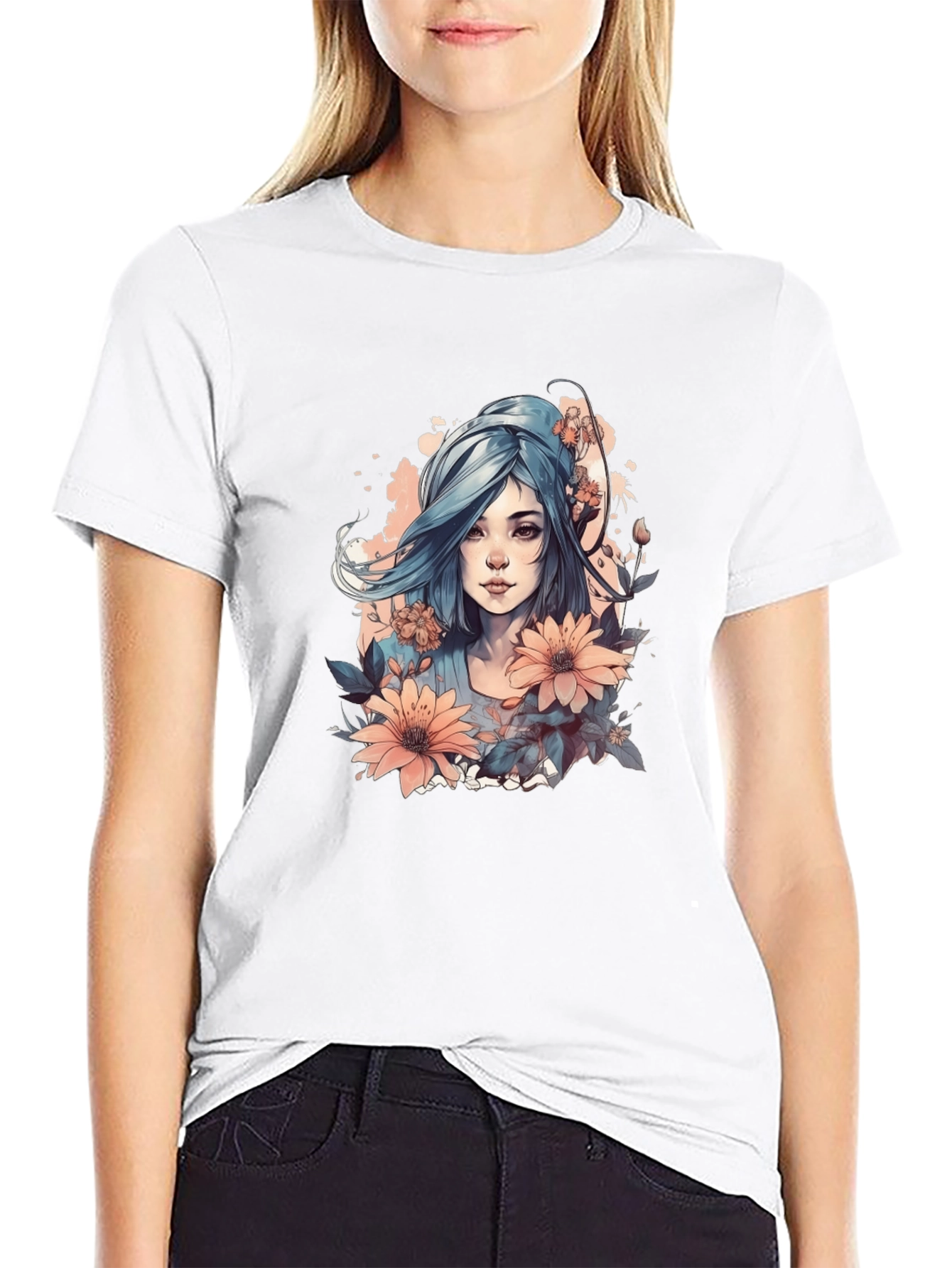 Black Floral Woman Graphic Tee - Stylish and Unique Design view 9