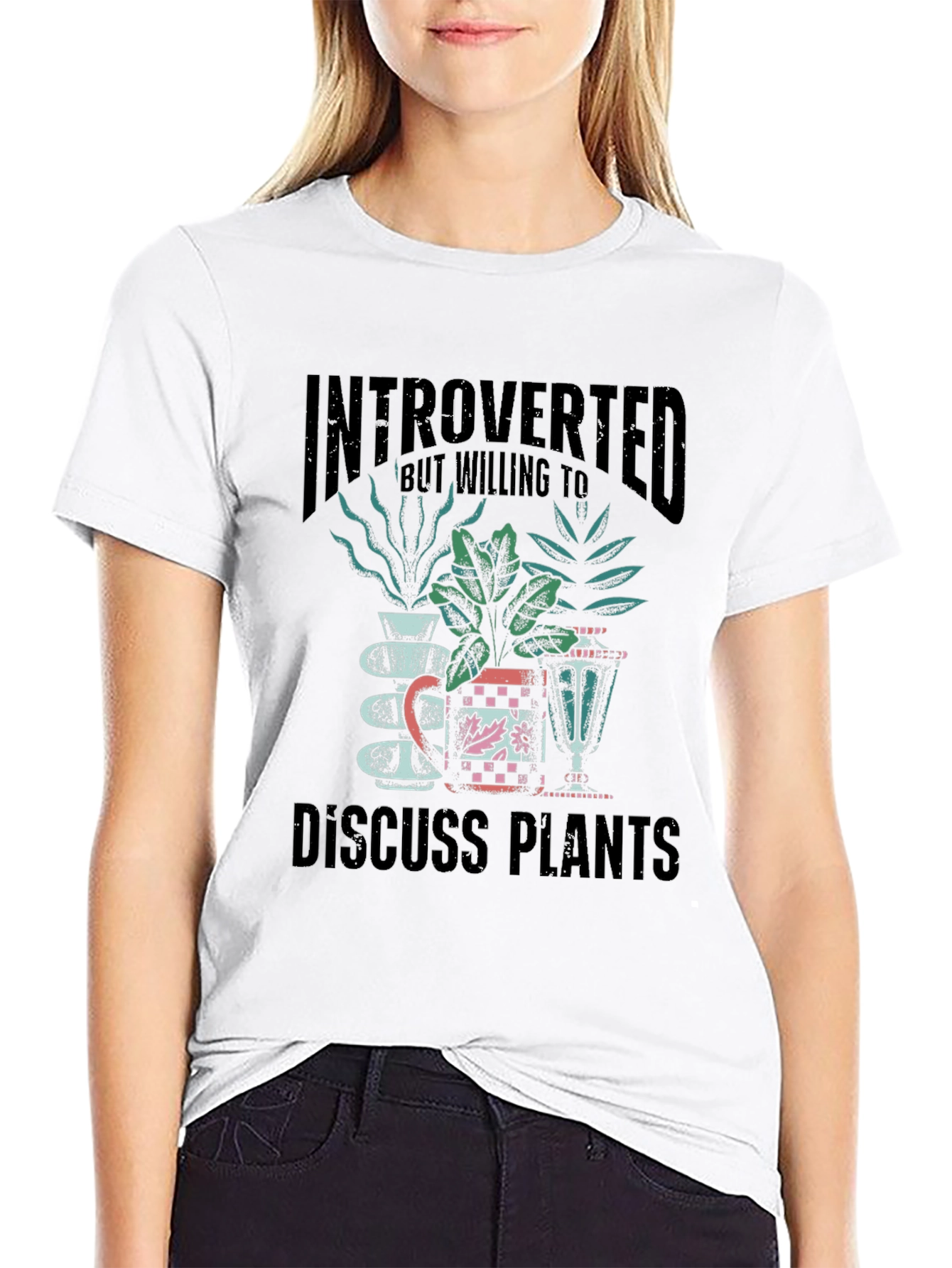 Black Introverted Discuss Plants Graphic T-Shirt view 9
