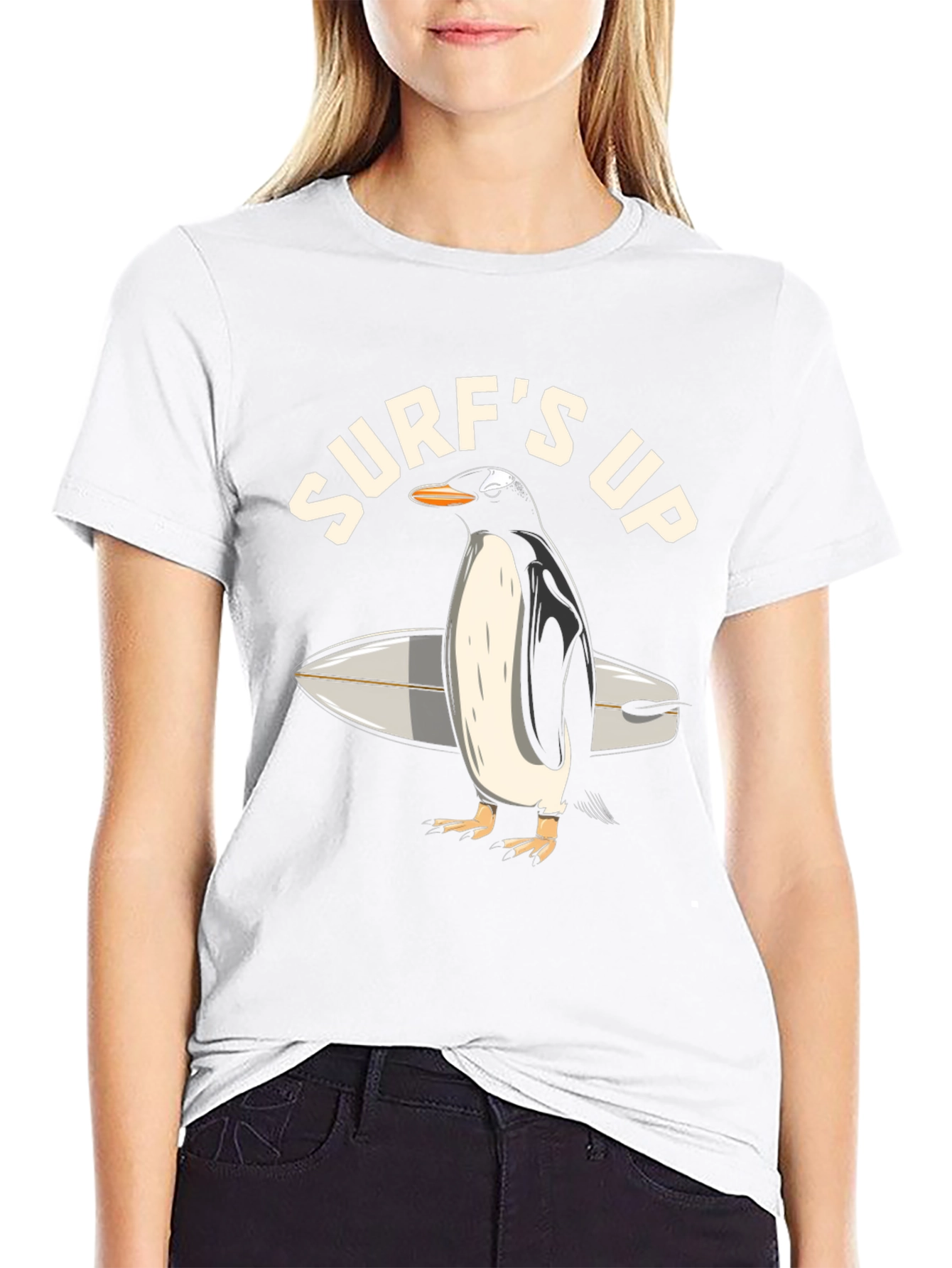 Black Surf's Up Penguin Graphic T-Shirt view 9