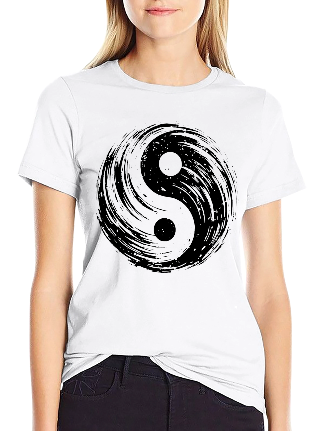 Black Yin Yang Graphic Black T-Shirt view 9