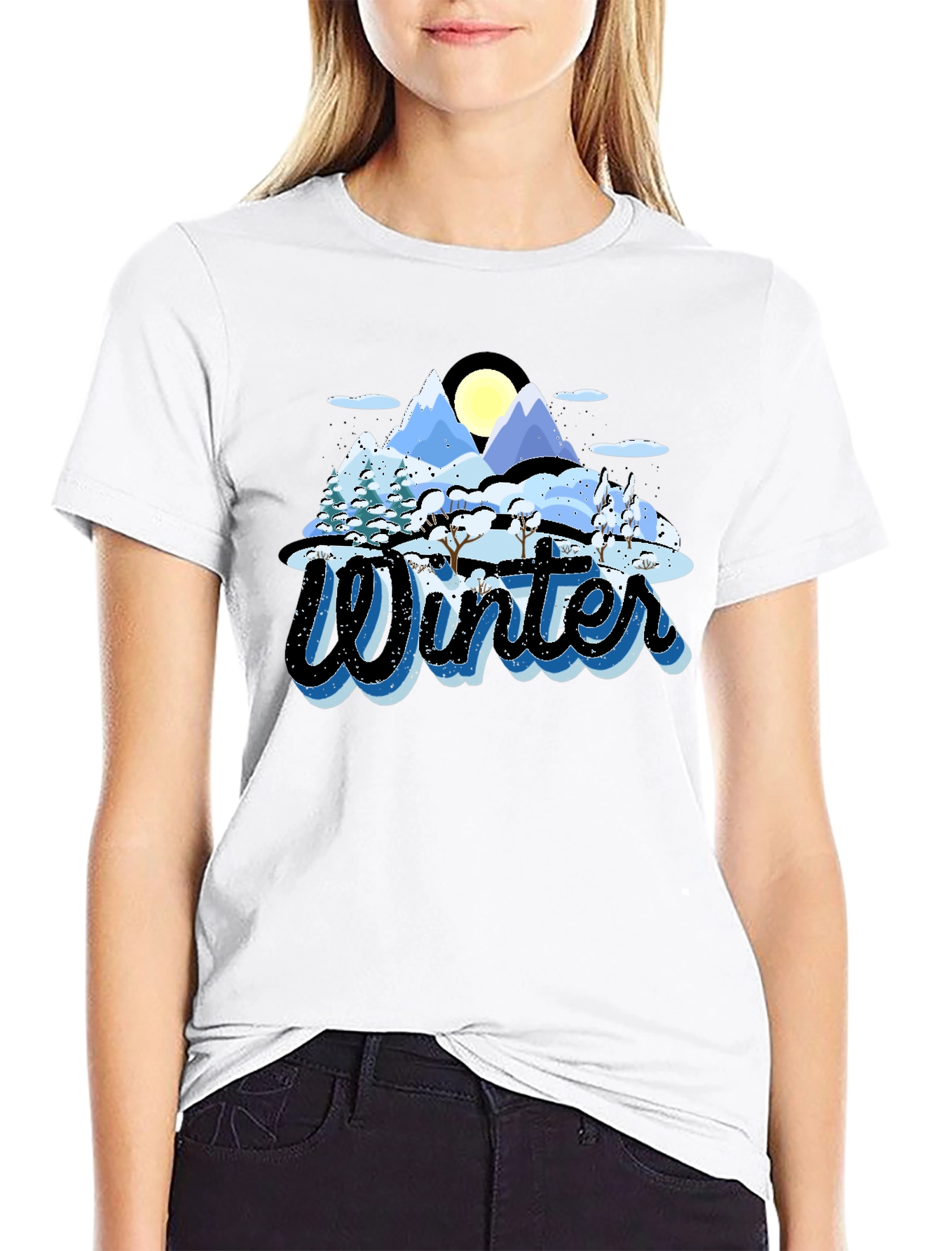 Black Winter Landscape Graphic Tee - Mountain Scene Shirt view 9