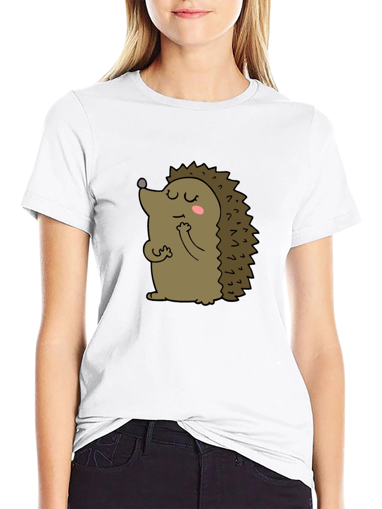 Black Cute Hedgehog Graphic Tee - Unisex Black T-Shirt view 9