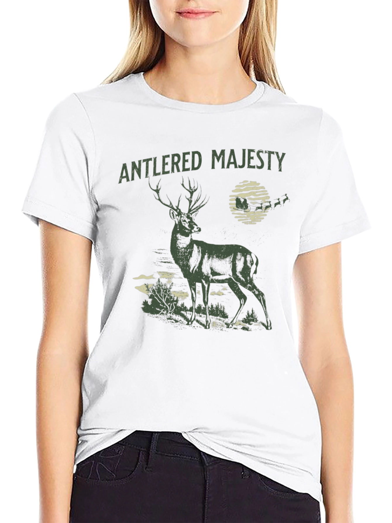 Black Antlered Majesty Graphic Tee - Black Cotton T-Shirt view 9