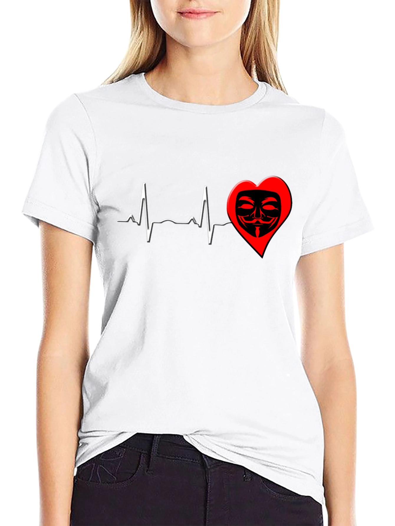 Black Heartbeat Mask Graphic T-Shirt - Black view 9
