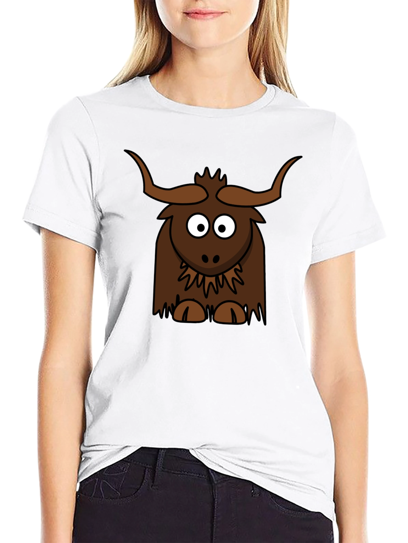 Black Cartoon Yak Graphic Tee - Fun & Unique! view 9