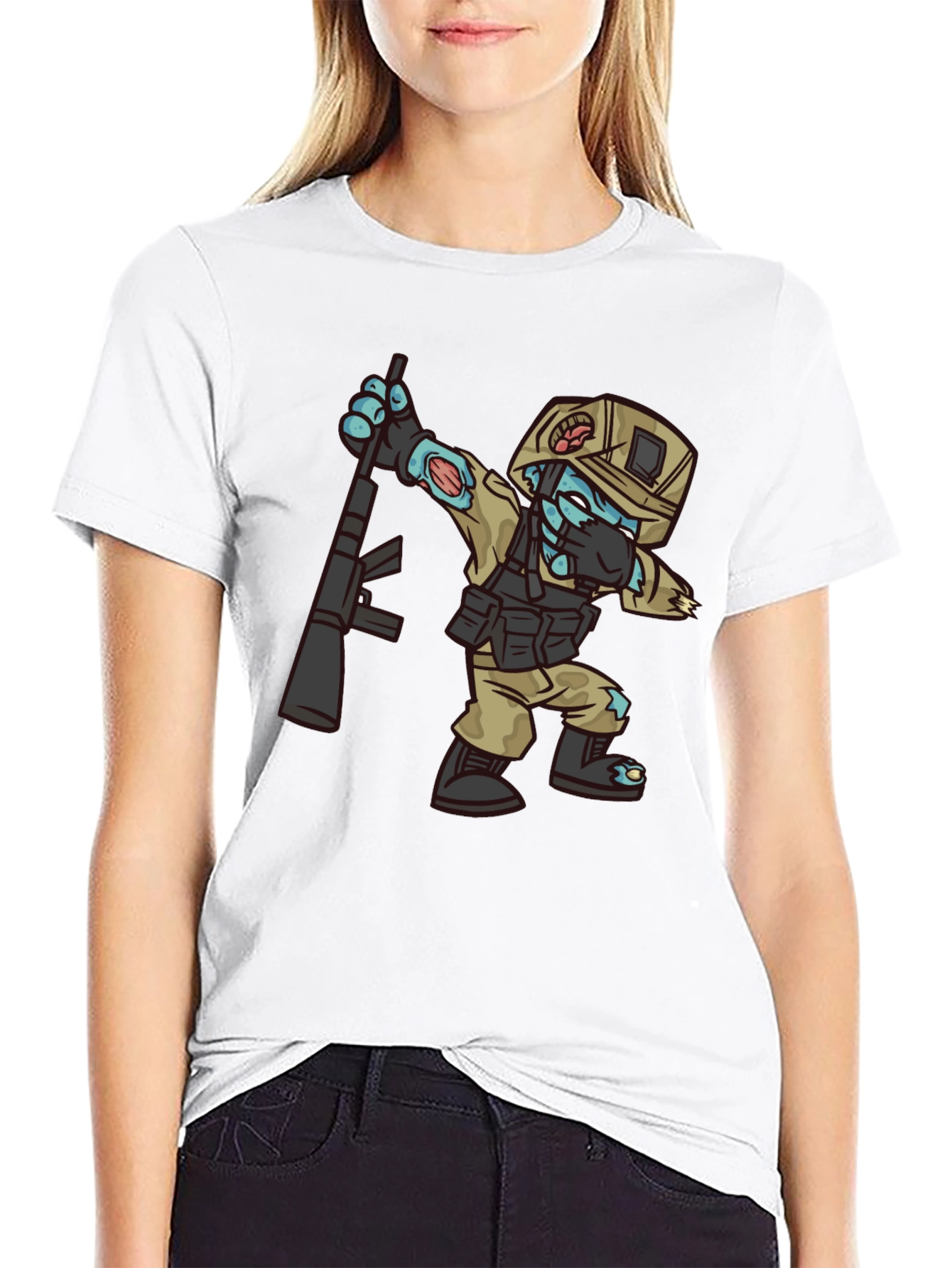 Black Zombie Soldier Dabbing T-Shirt - Funny Graphic Tee view 9