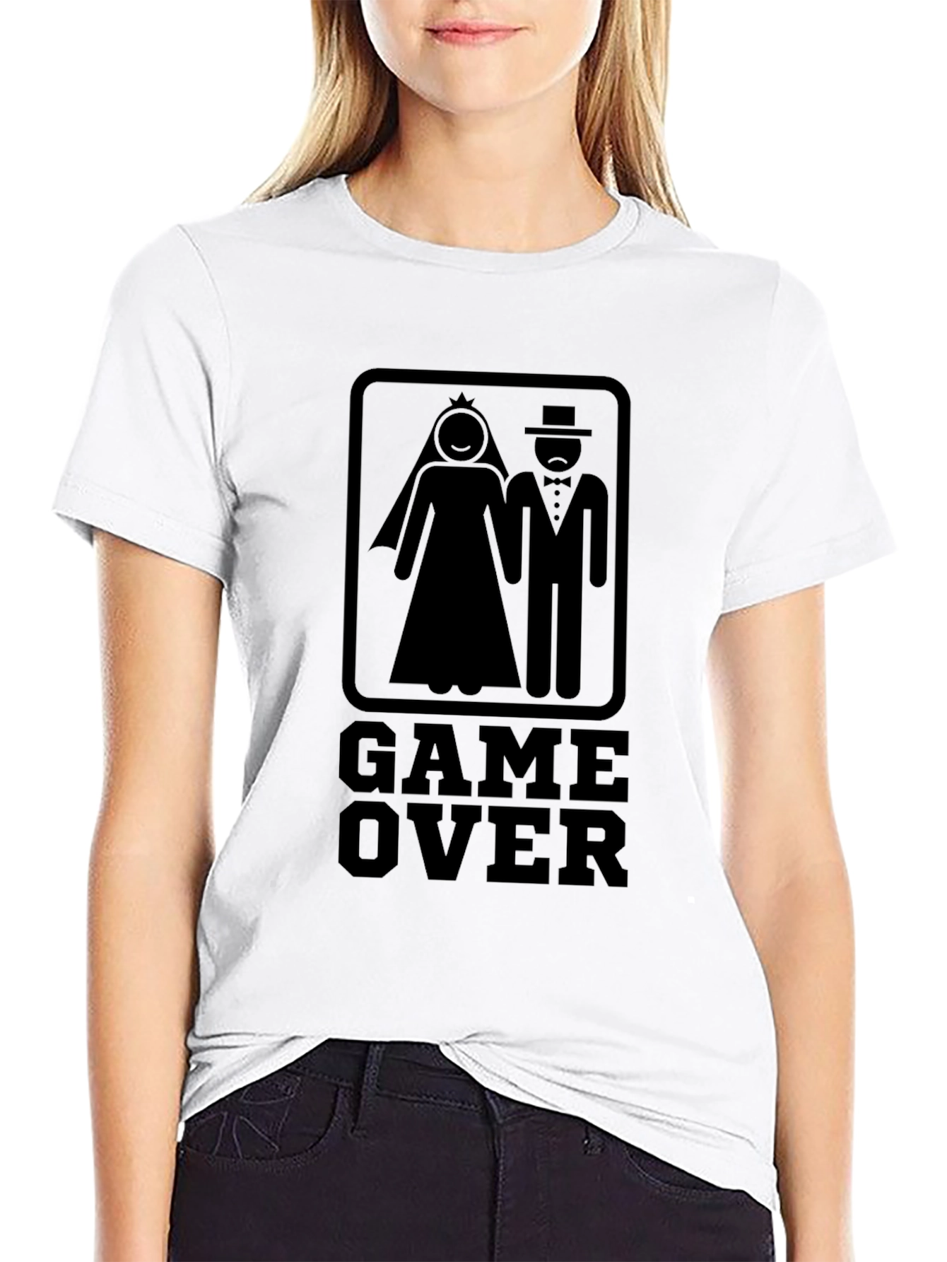 Black Game Over Wedding T-Shirt - Funny Groom Bride Tee view 9
