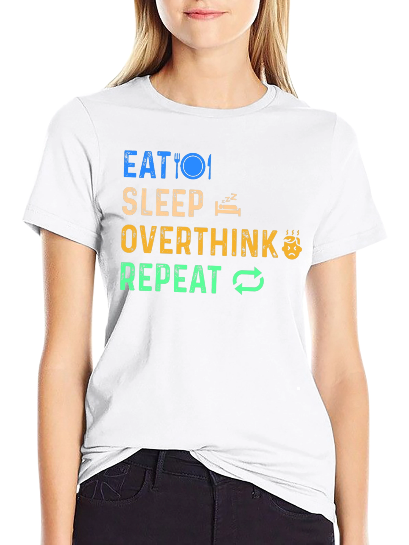 Black Eat Sleep Overthink Repeat Graphic Tee - Black view 9
