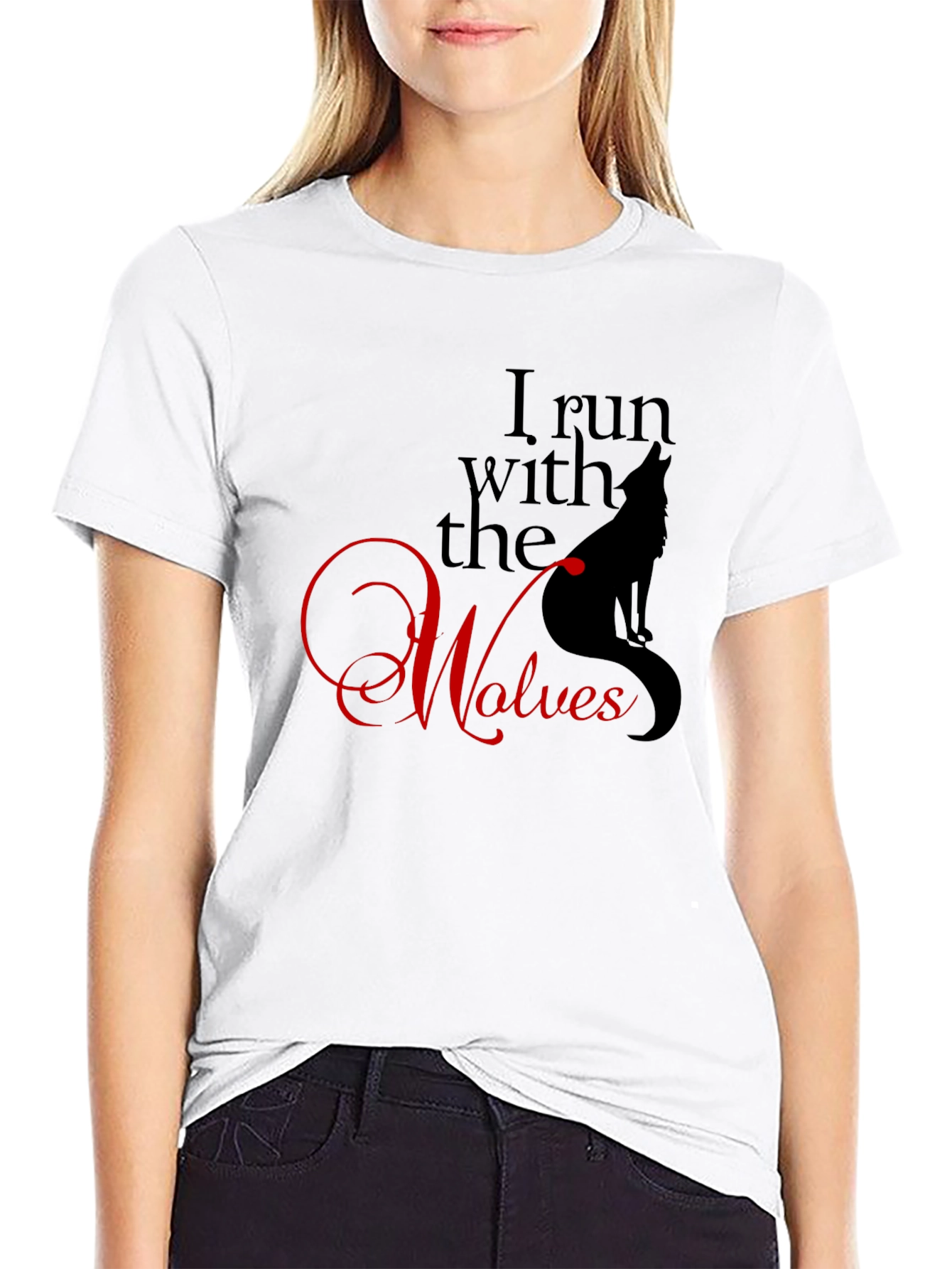 Black I Run With The Wolves Graphic Tee - Black Novelty T-Shirt view 9