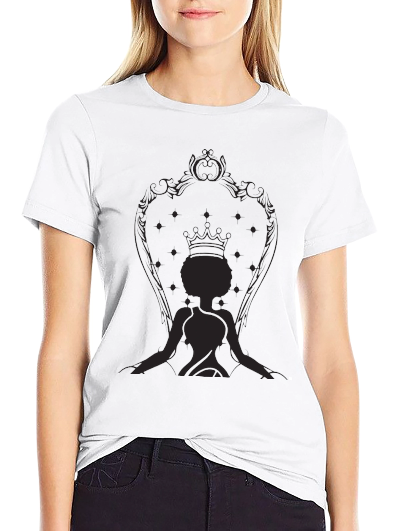 Black Queen on Throne Black Graphic T-Shirt view 9