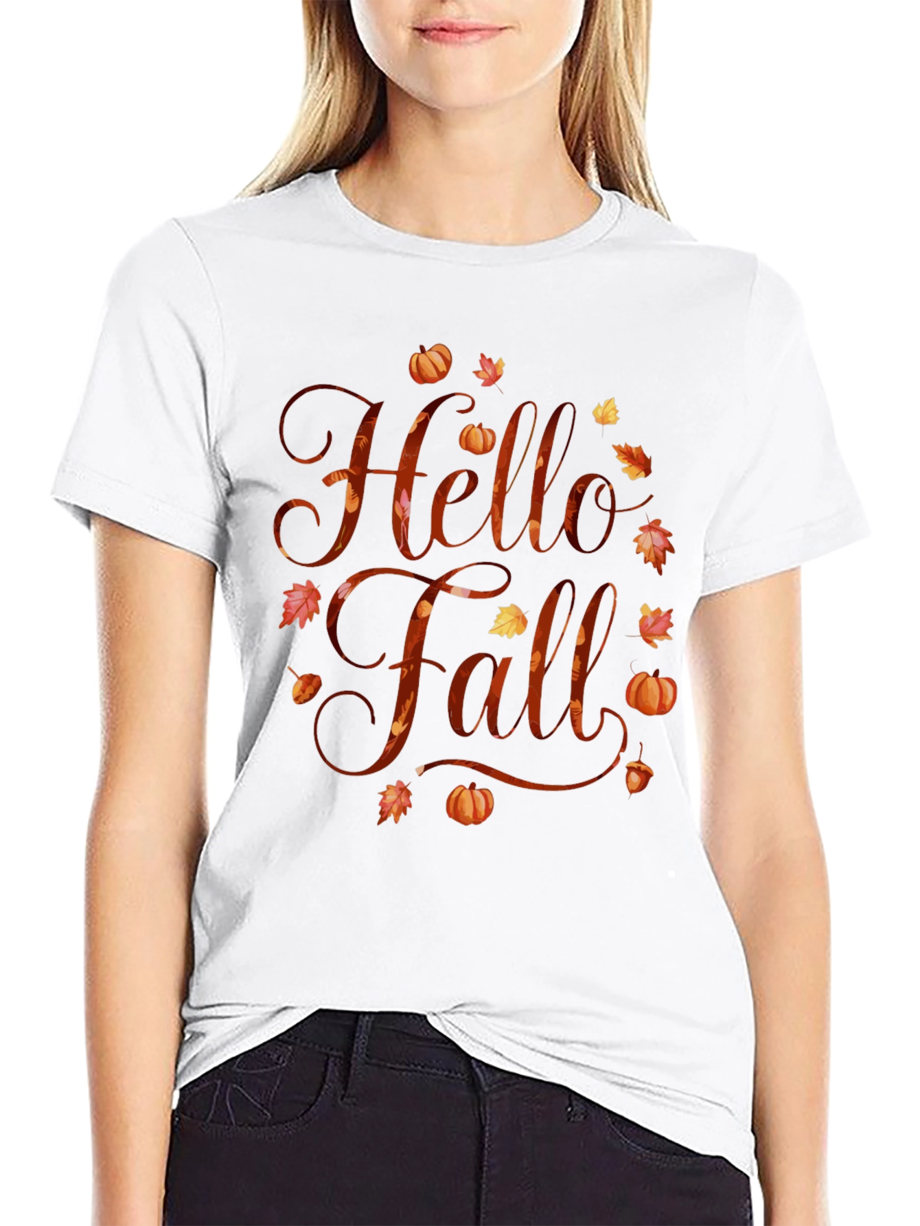 Black Hello Fall Graphic Tee - Autumn Season Shirt view 9