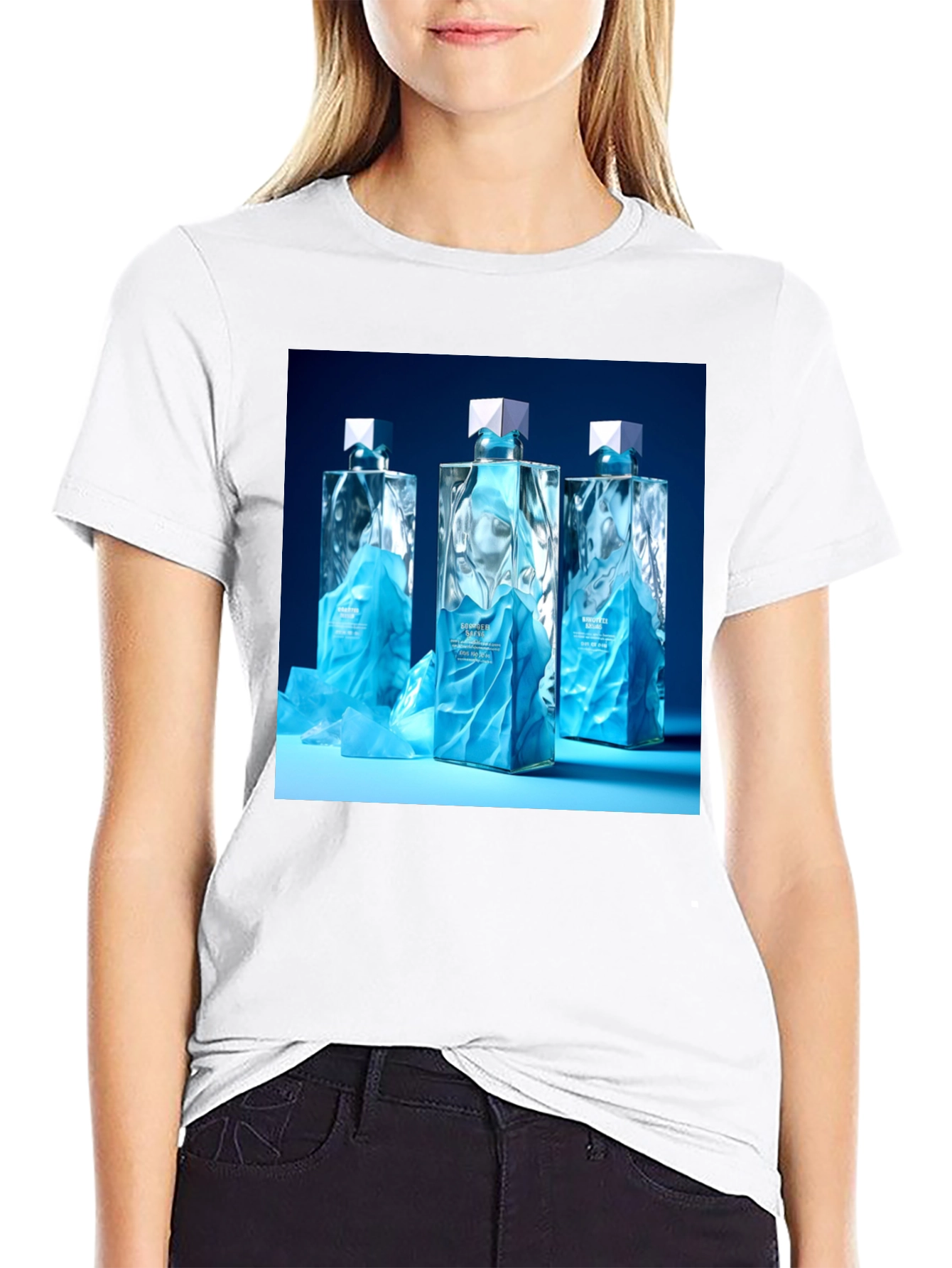 Black Modern Graphic Tee with Designer Perfume Bottles view 9