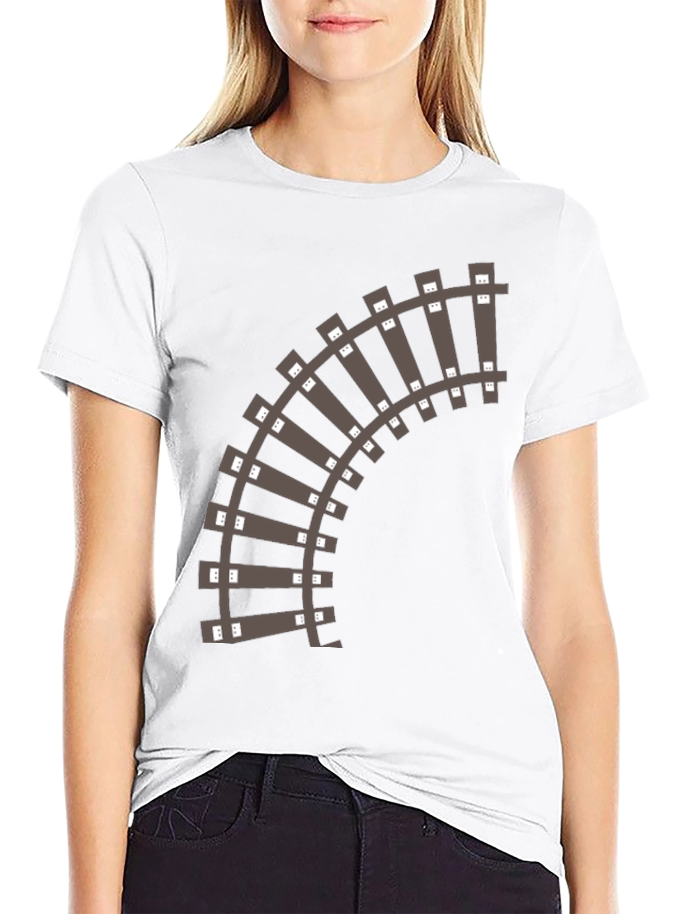 Black Railroad Track Graphic T-Shirt - Black Cotton Tee view 9