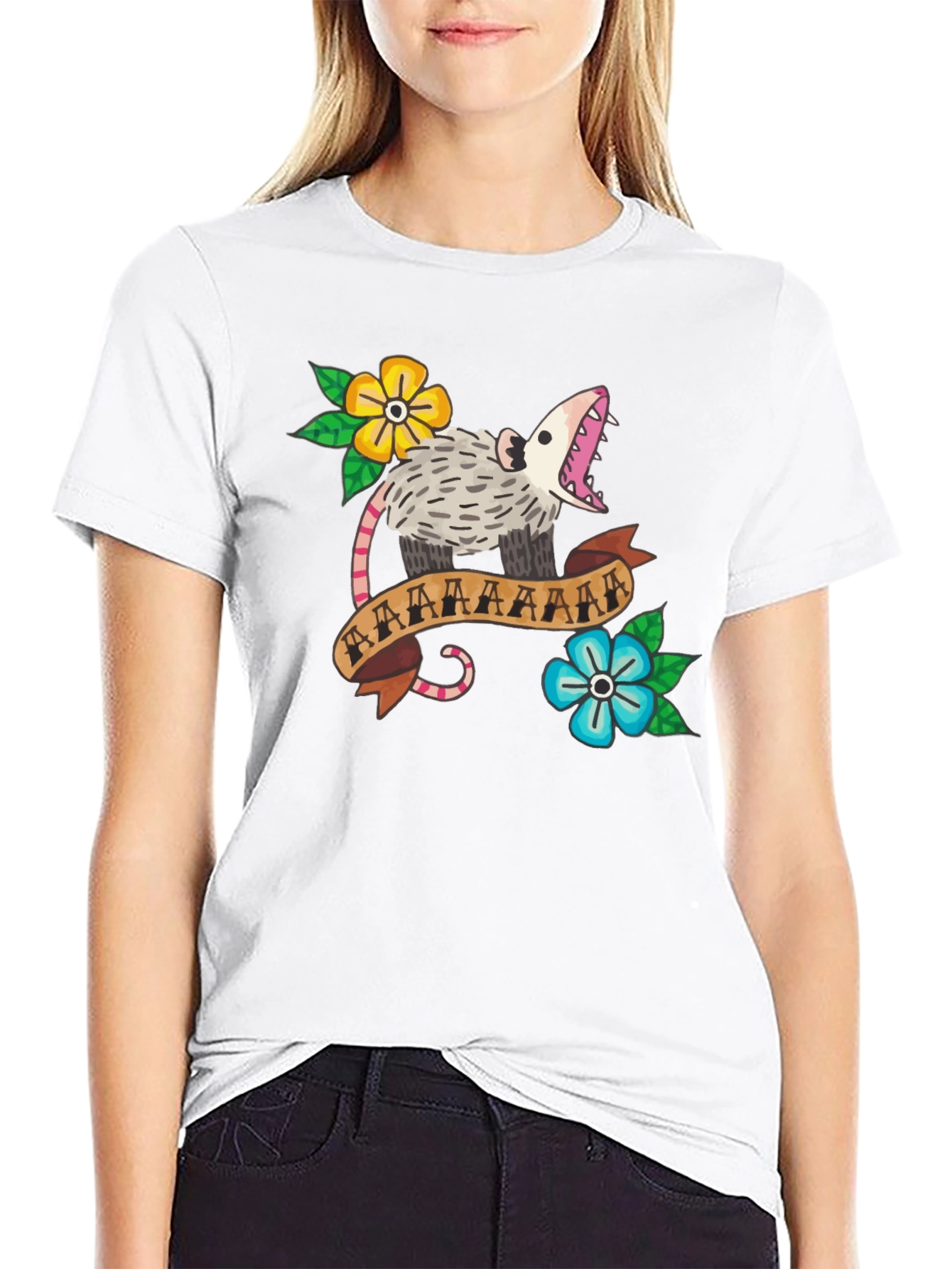 Black Opossum Screaming T-Shirt - Funny Animal Tee view 9