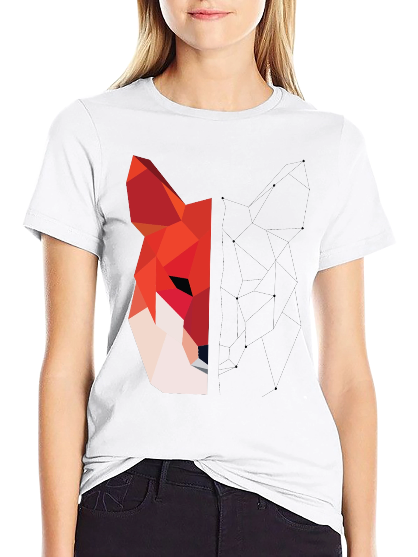 Black Geometric Fox Graphic Black T-Shirt view 9