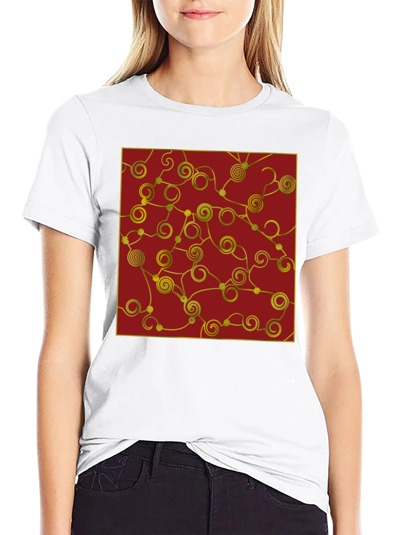 Black Stylish Black T-Shirt with Gold Swirl Graphic view 9