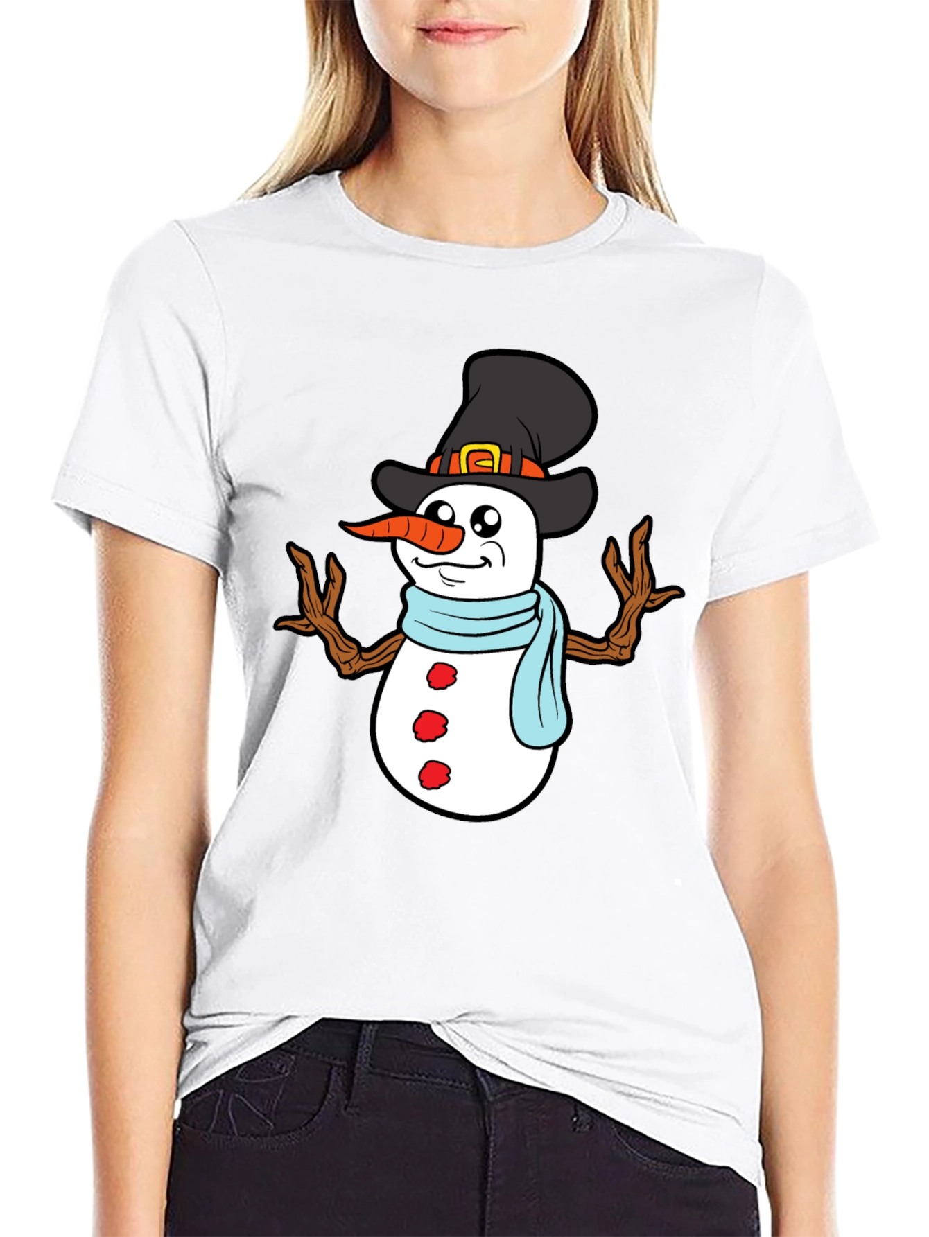 Black Snowman Graphic Tee - Festive Winter Holiday Shirt view 9
