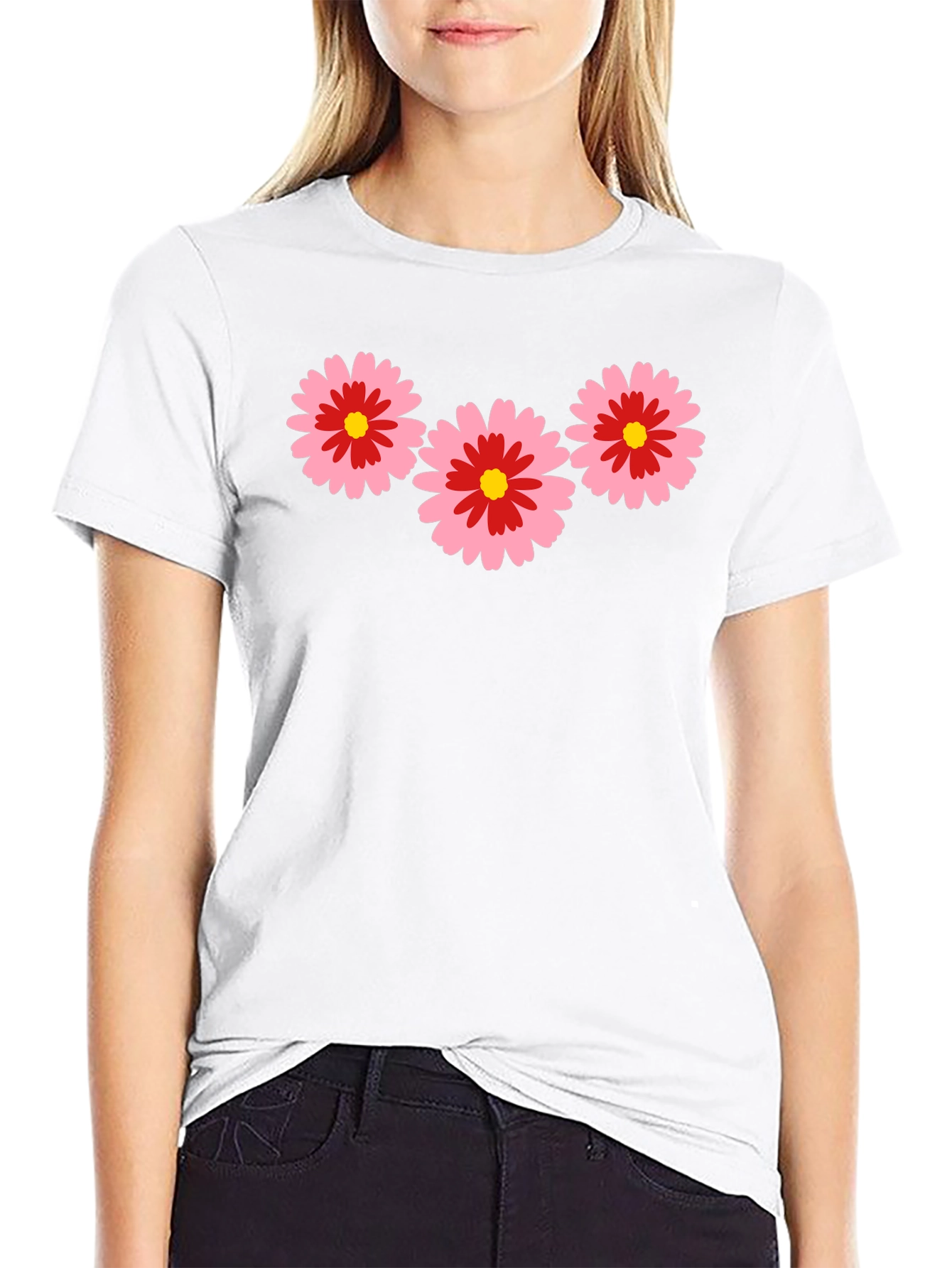 Black Black T-Shirt with Pink Flower Design view 9