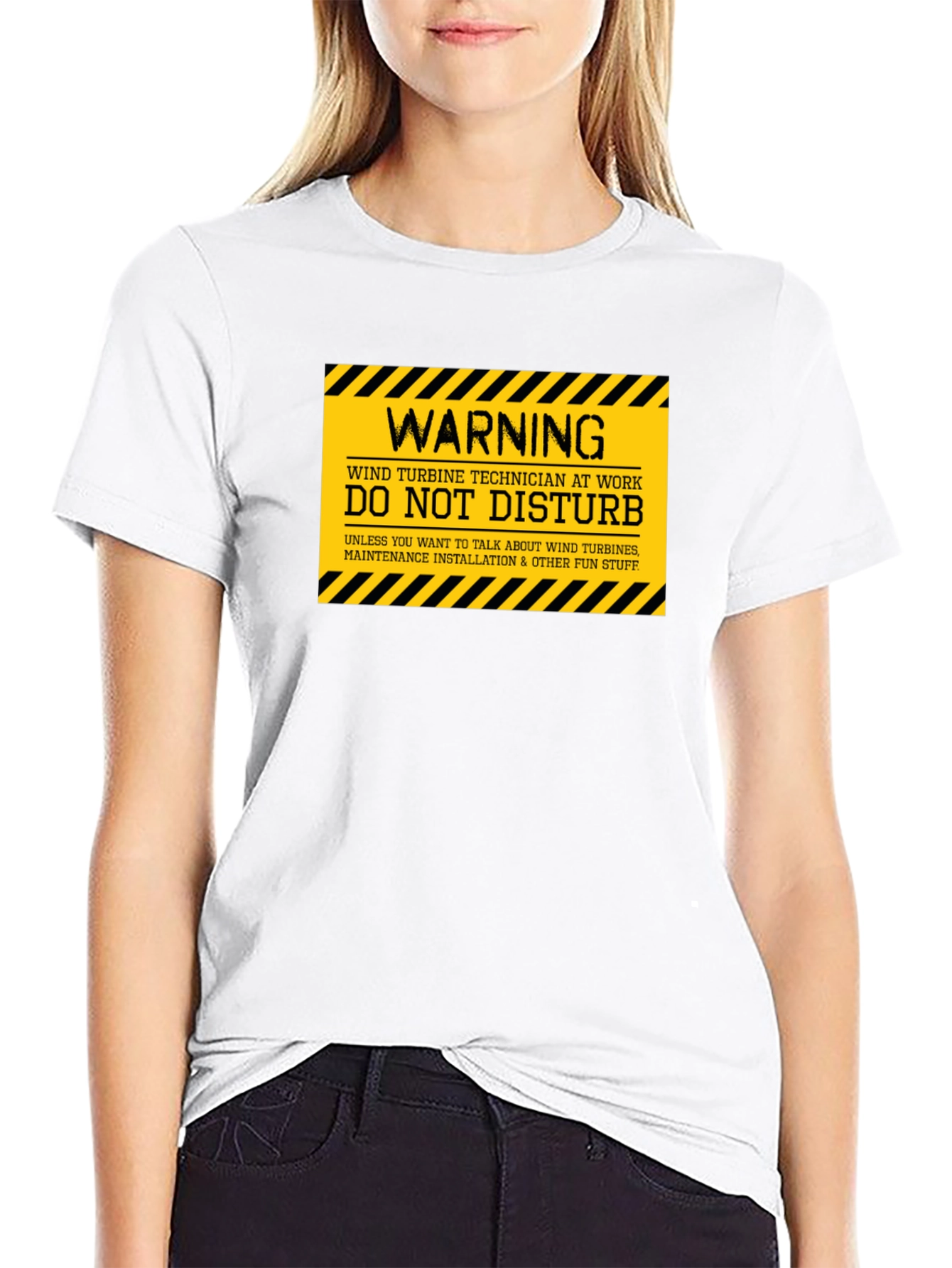 Black Wind Turbine Technician Warning T-Shirt view 9