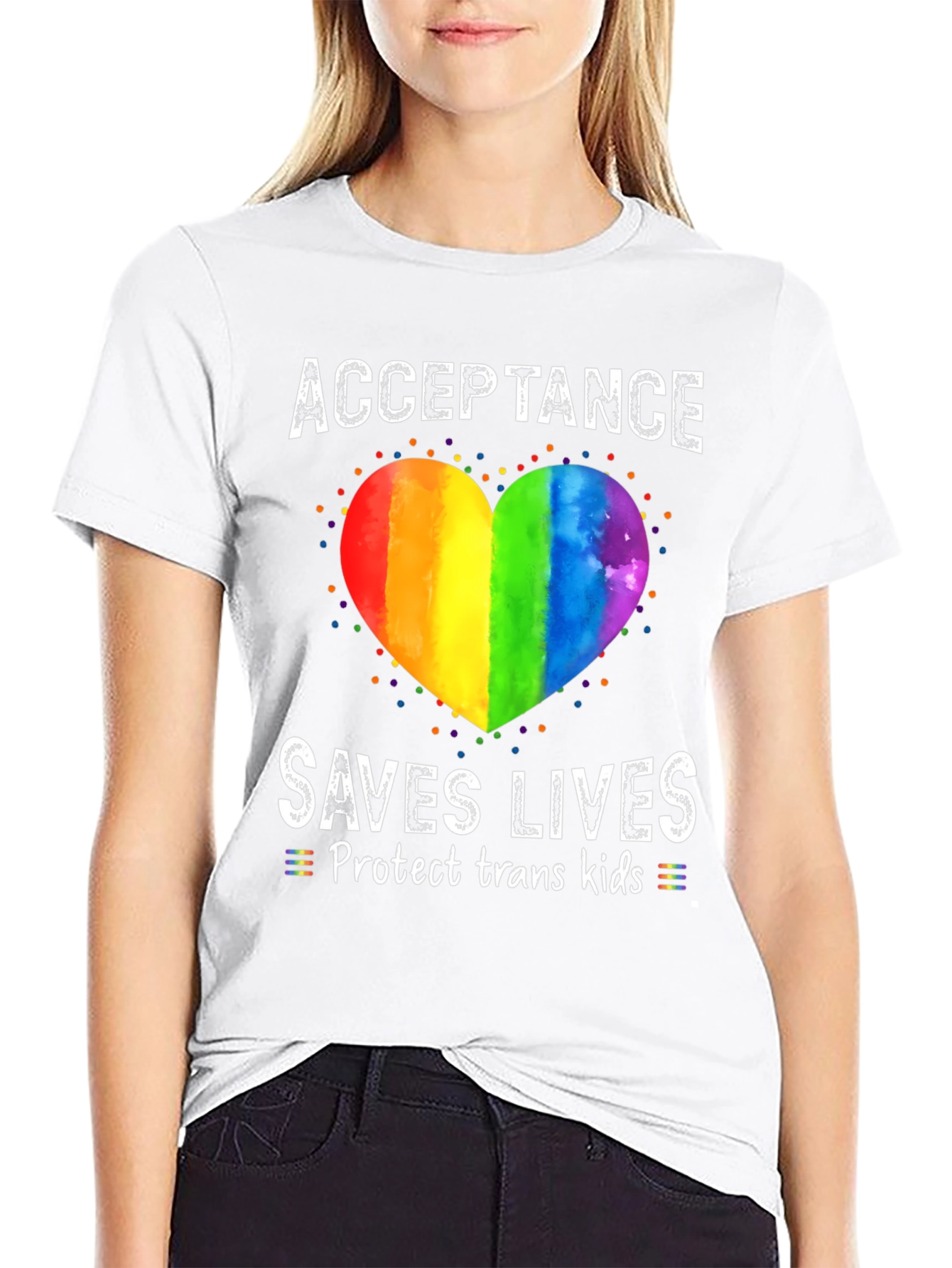 Black Acceptance Saves Lives Rainbow Heart T-Shirt view 9