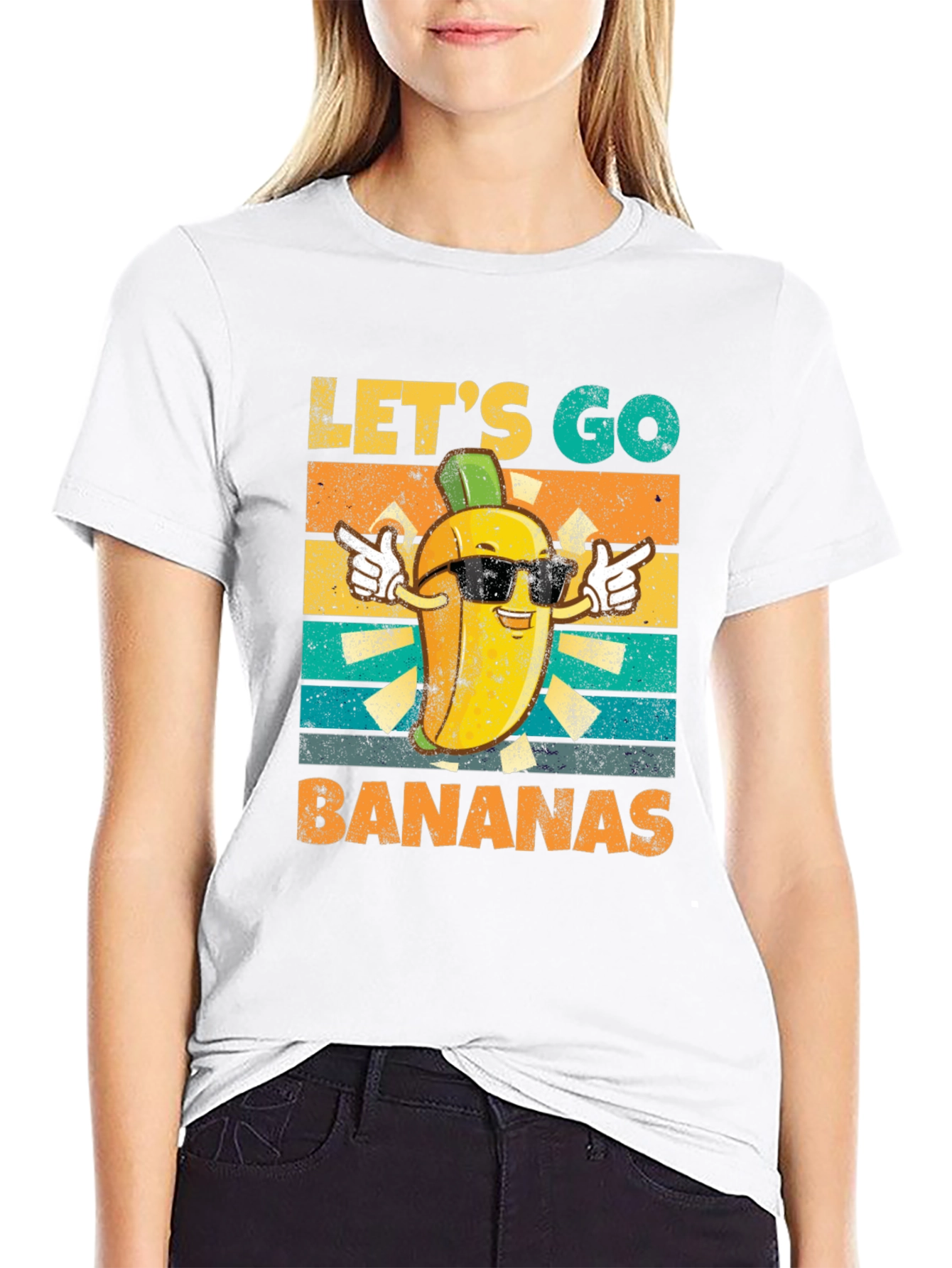 Black Let's Go Bananas T-Shirt, Funny Fruit Design view 9