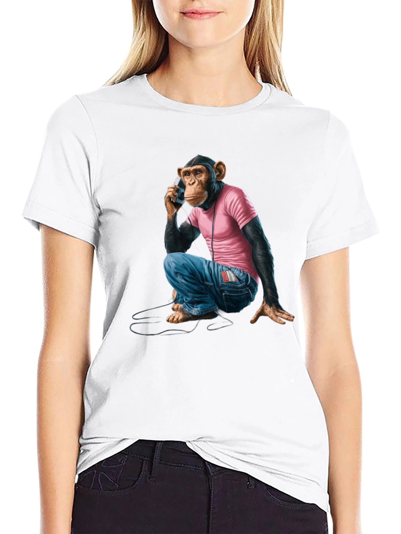 Black Monkey on Phone Graphic Tee - Quirky & Unique Design view 9
