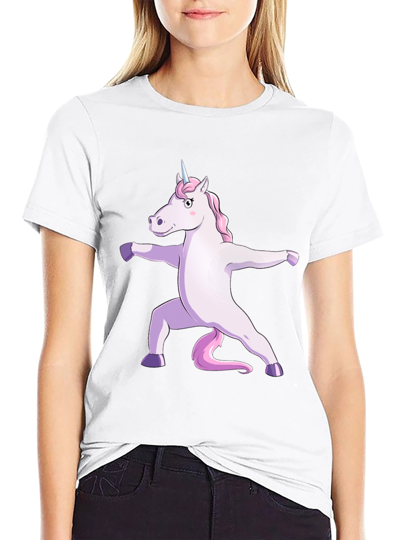 Black Yoga Unicorn Graphic Tee - Black Cotton T-Shirt view 9