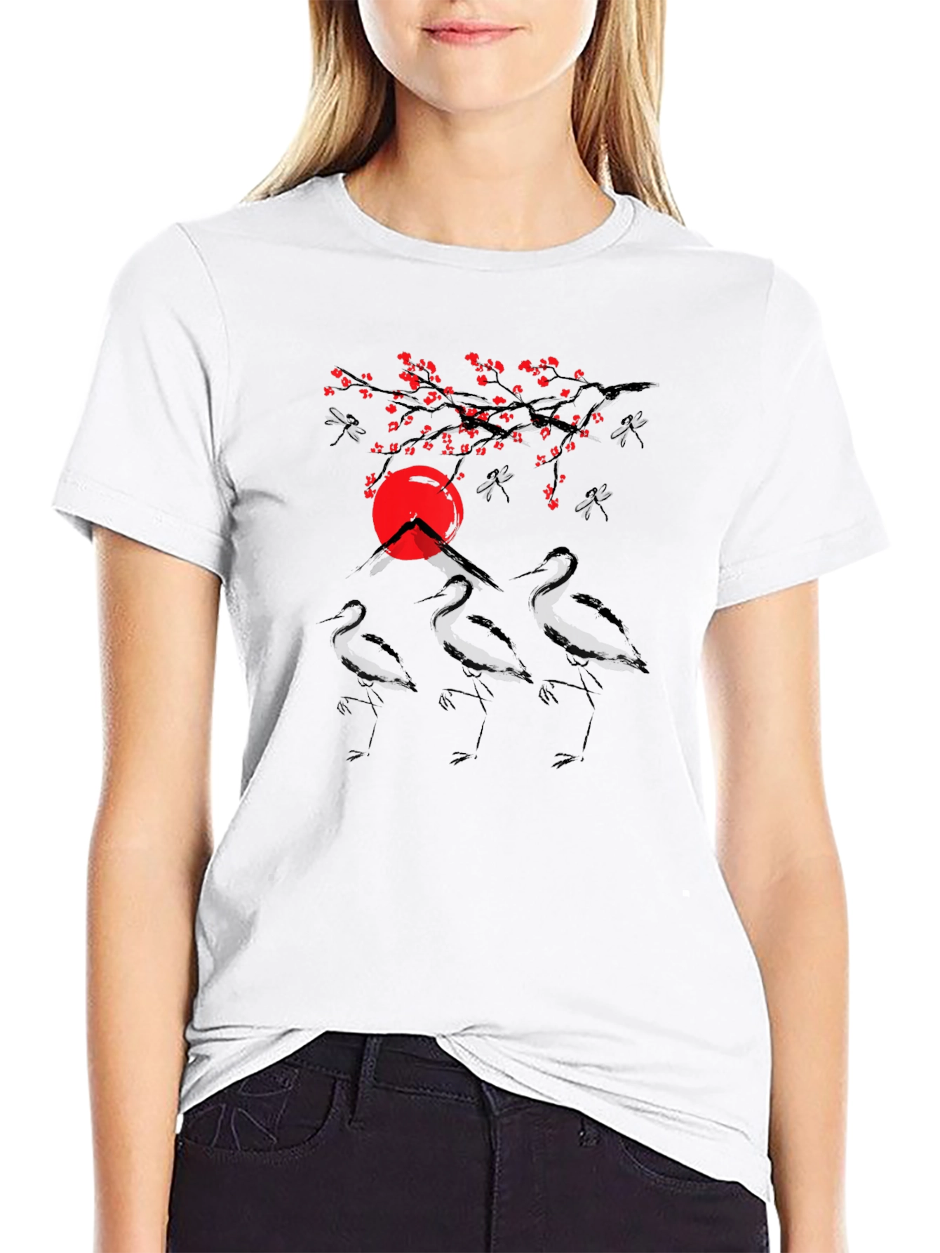 Black Crane and Sunset Graphic Tee view 9