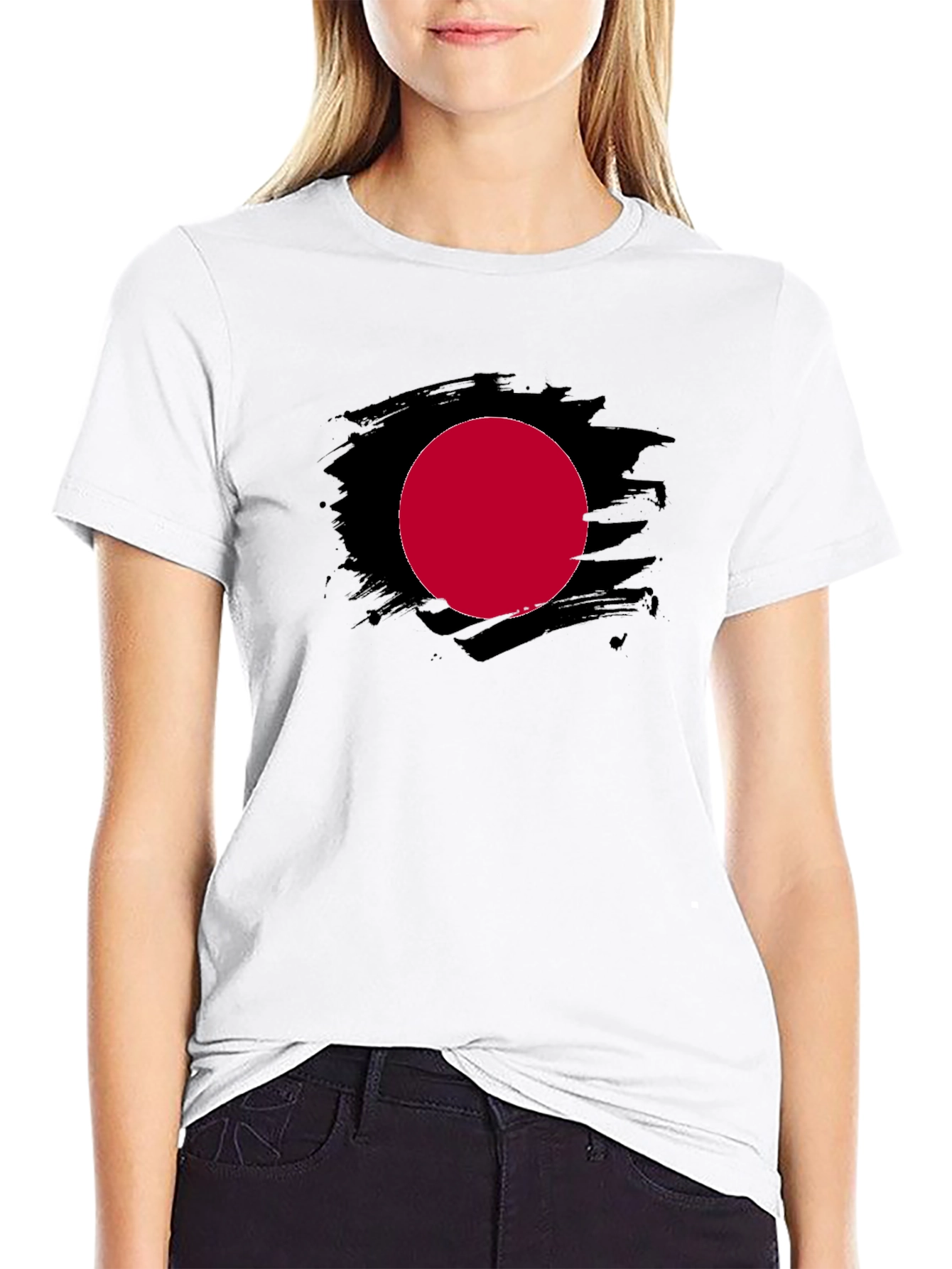 Black Black T-Shirt with Red Circle Design view 9