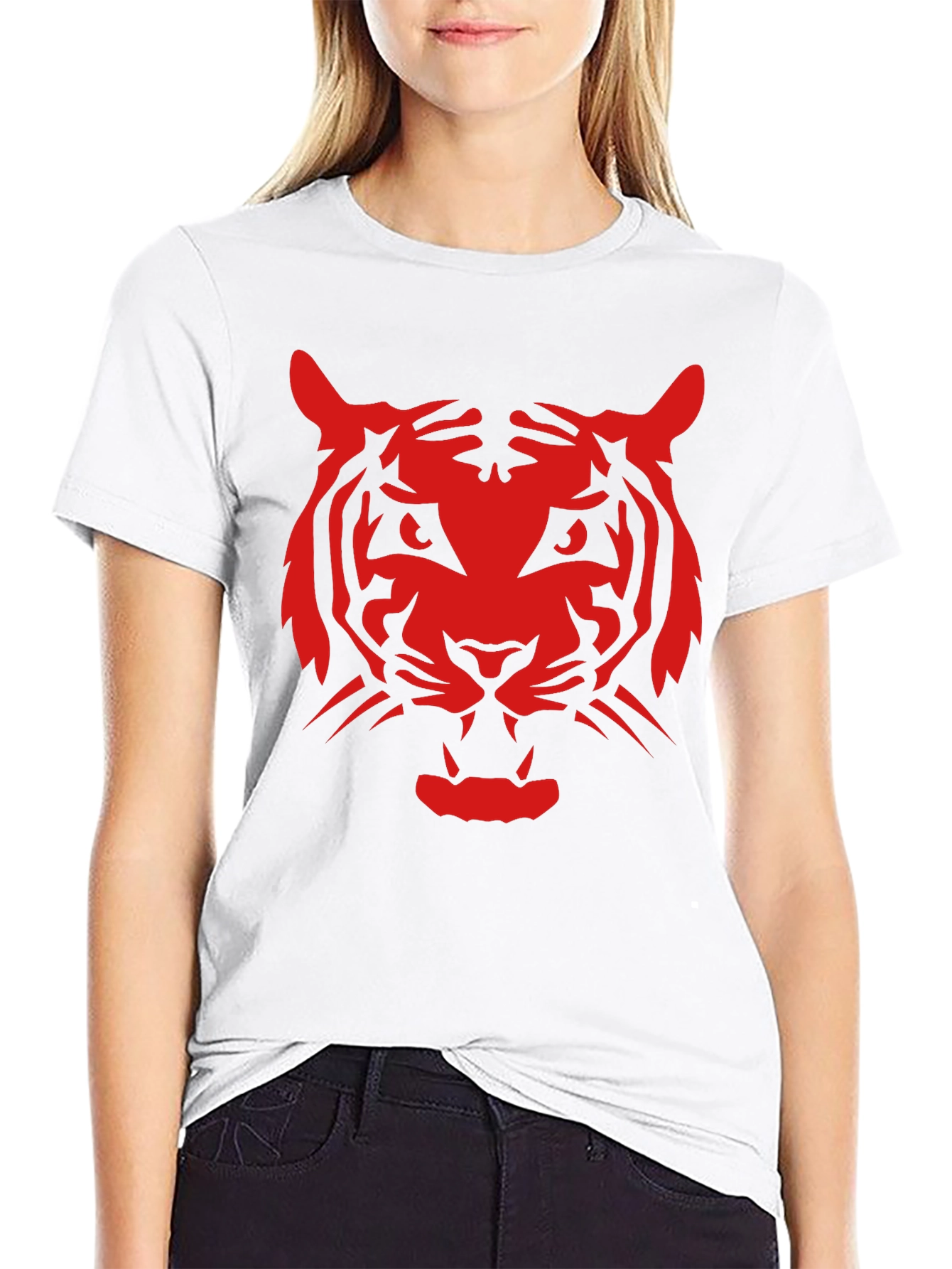 Black Bold Red Tiger Graphic Black T-Shirt view 9