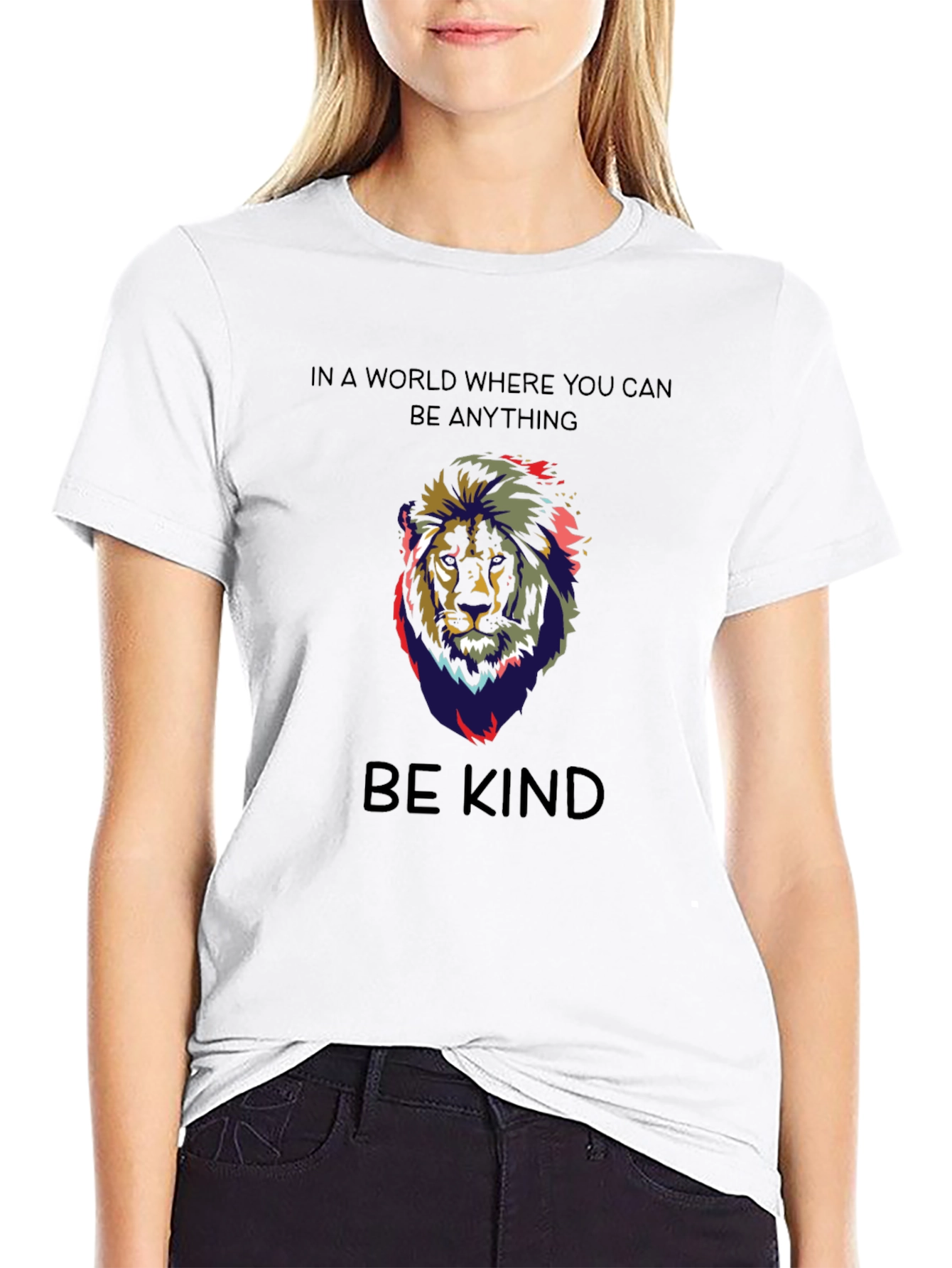 Black Be Kind Lion Graphic T-Shirt - Mens Black Crew Neck Tee view 9
