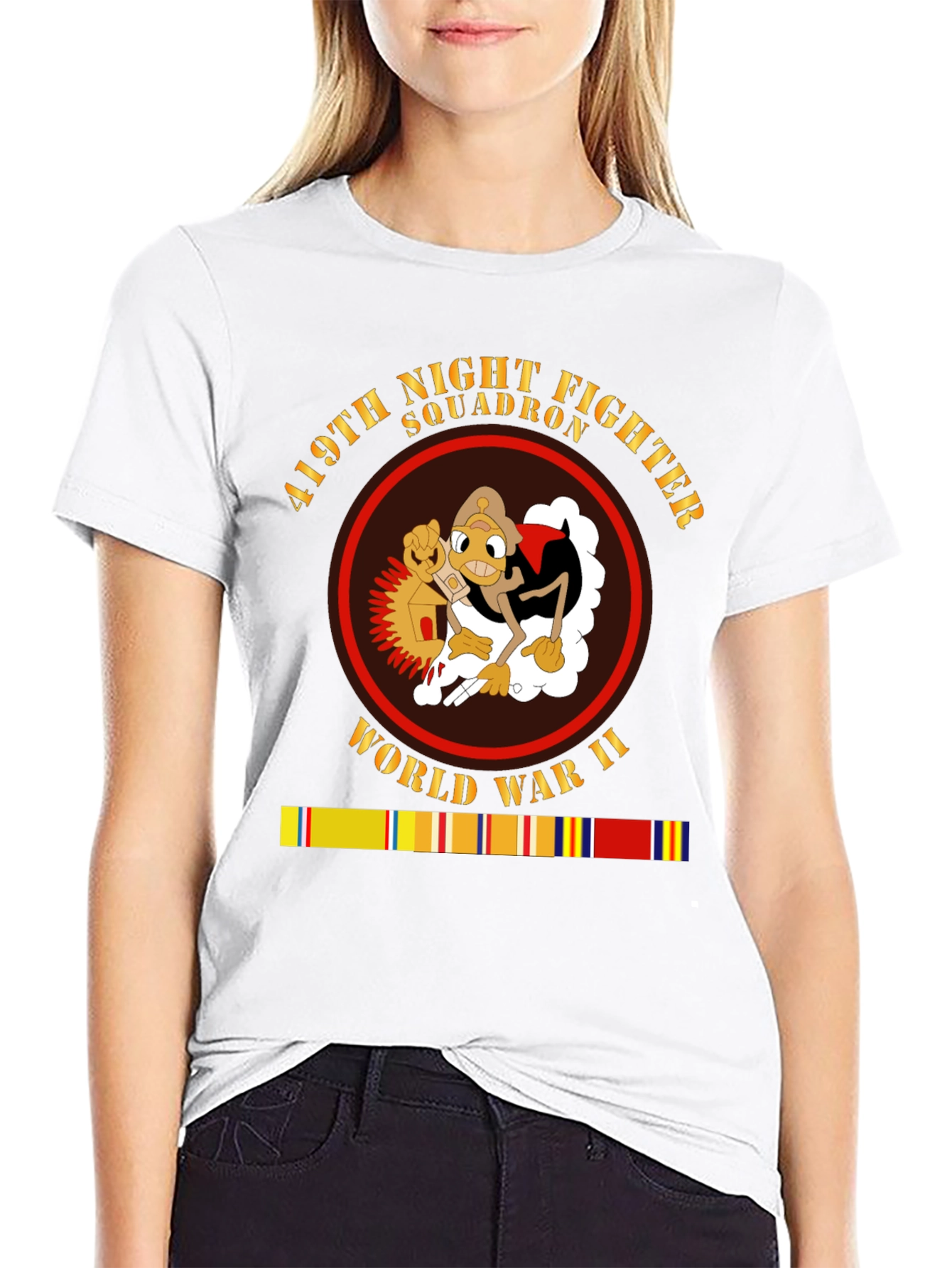 Black 419th Night Fighter Squadron WWII T-Shirt view 9