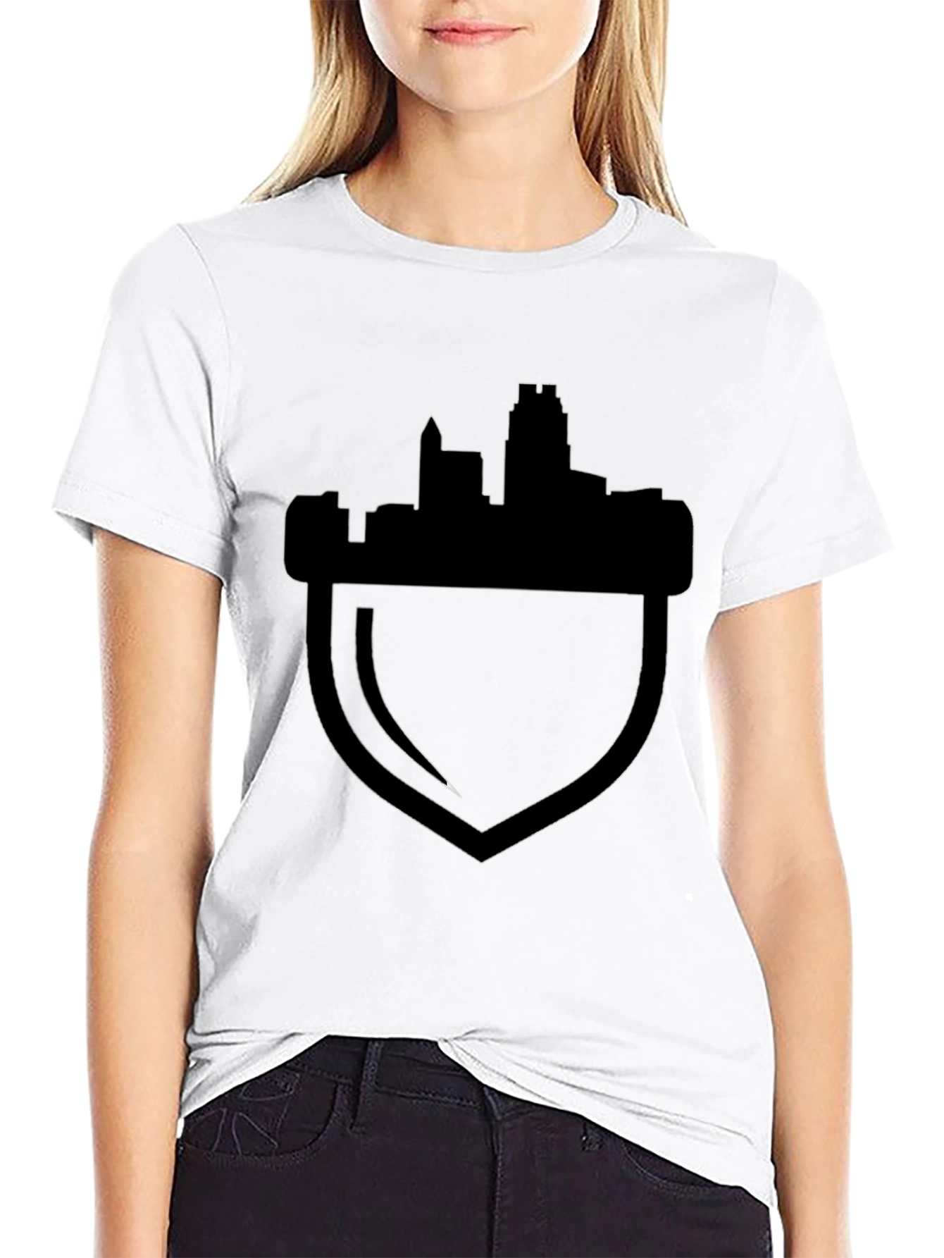 Black Cityscape Acorn Graphic Tee - Black Cotton Blend view 9