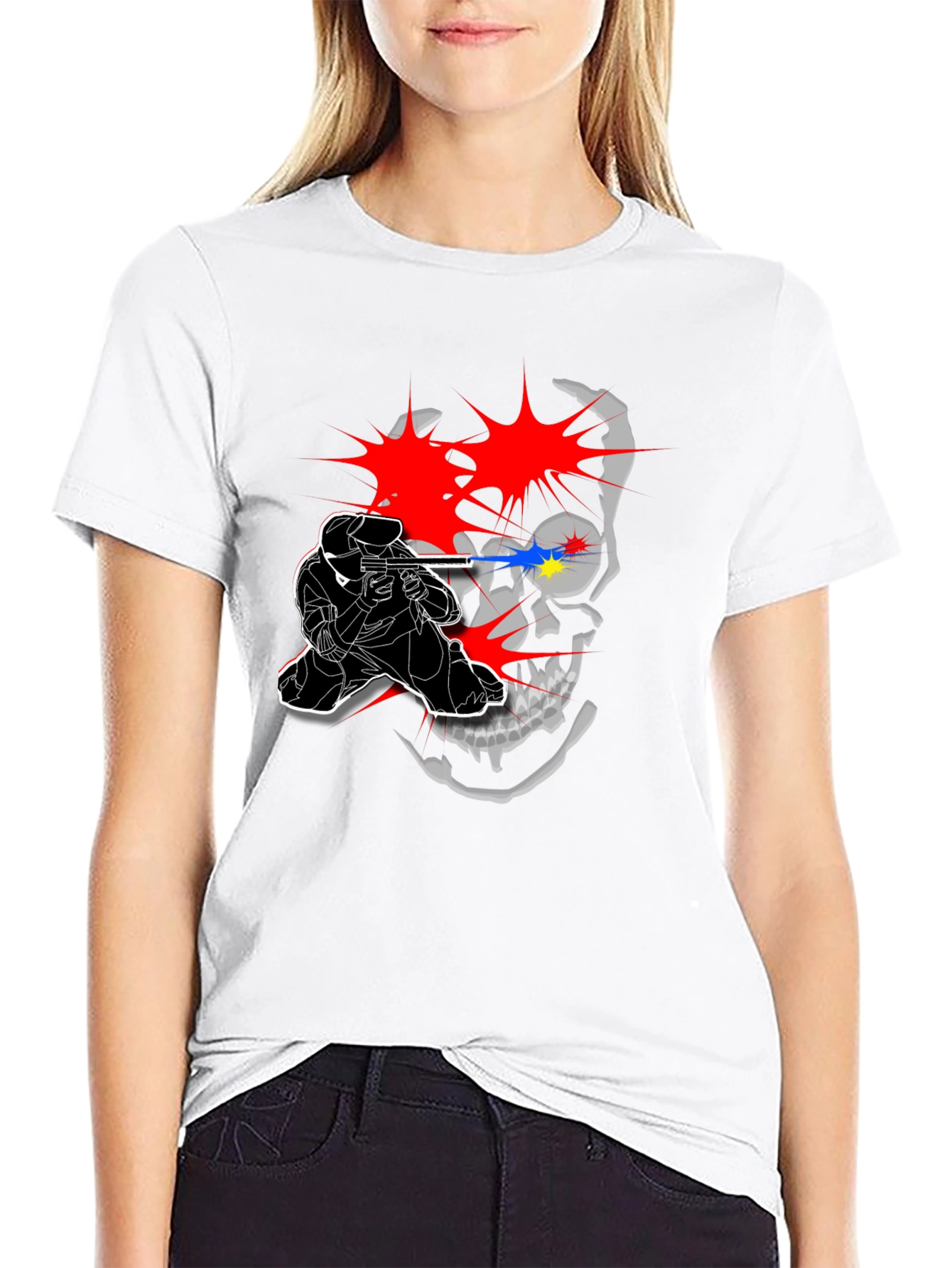 Black Skull Paintball T-Shirt - Black Cotton Graphic Tee view 9