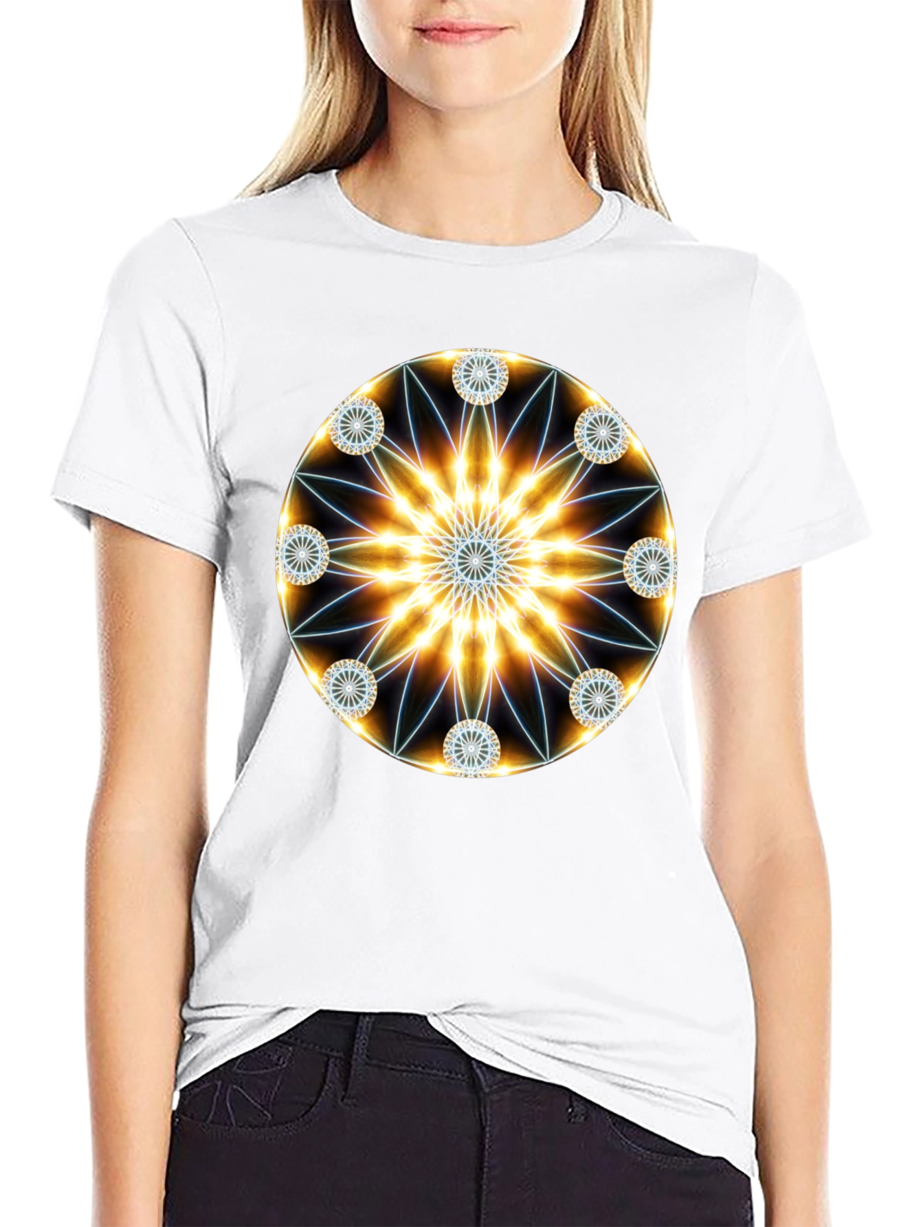 Black Geometric Mandala Black T-Shirt view 9