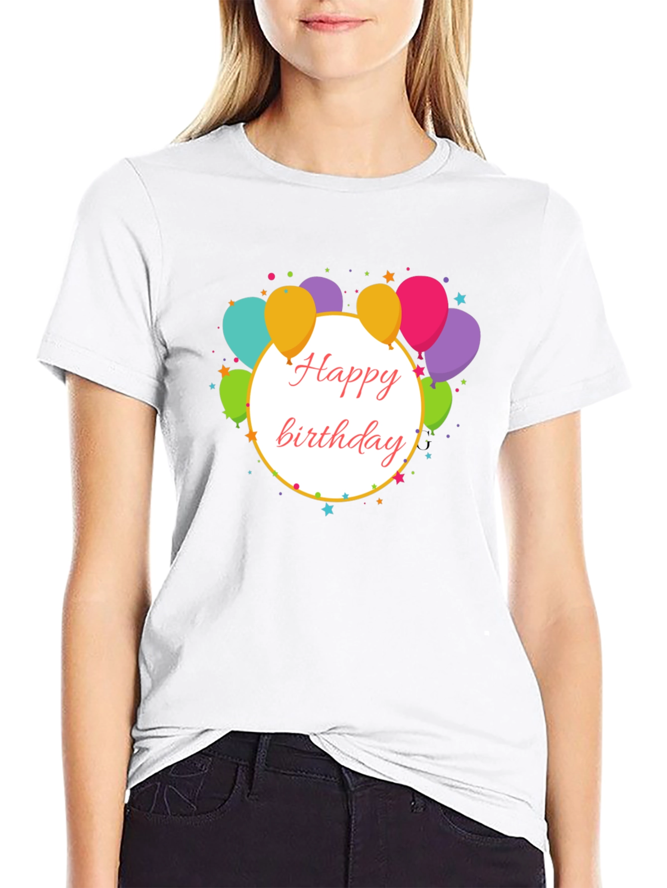 Black Happy Birthday Balloon Graphic Tee view 9